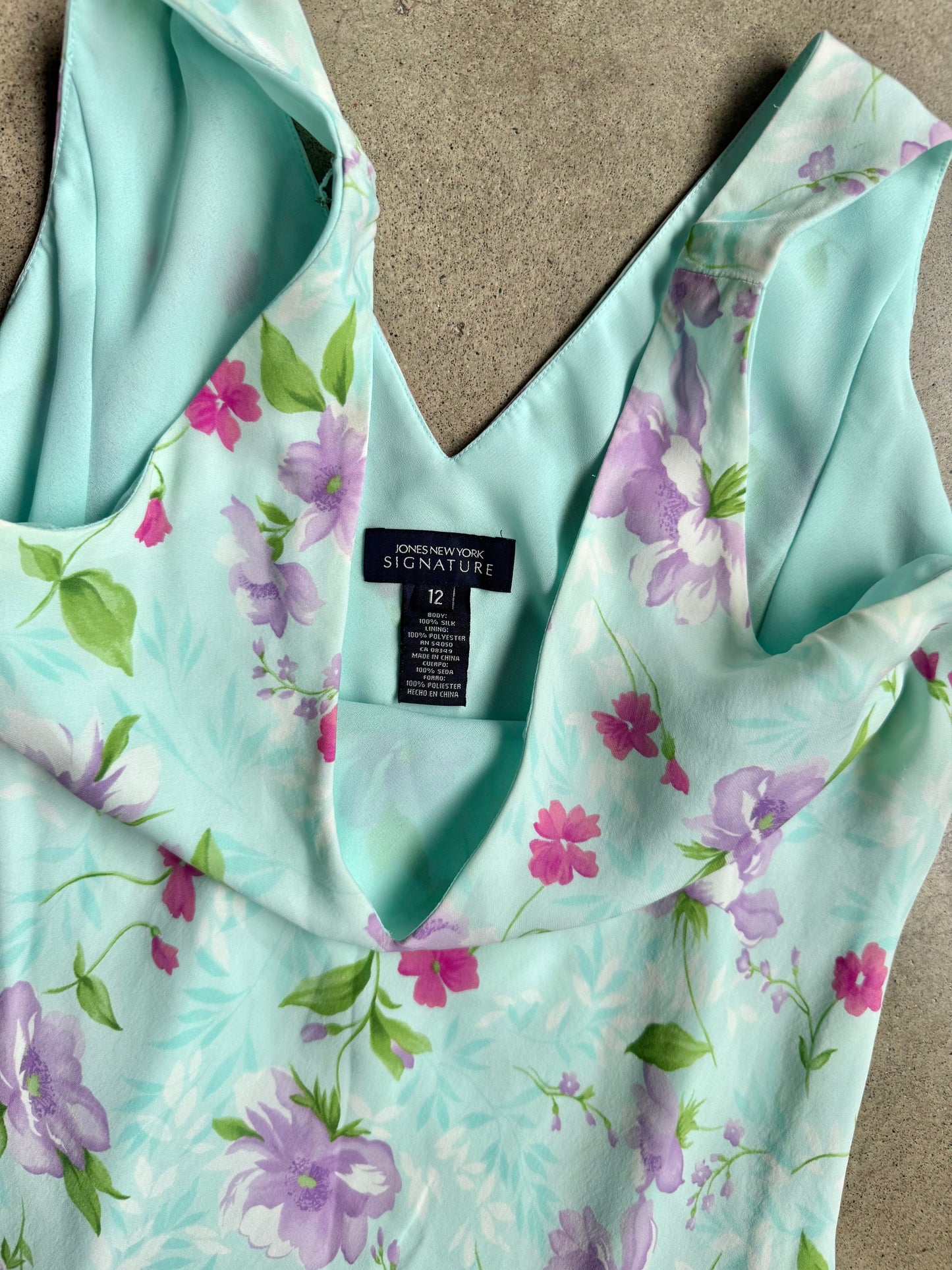 Vintage 1990s Jones New York Floral Silk Sleeveless Midi Dress | M/L