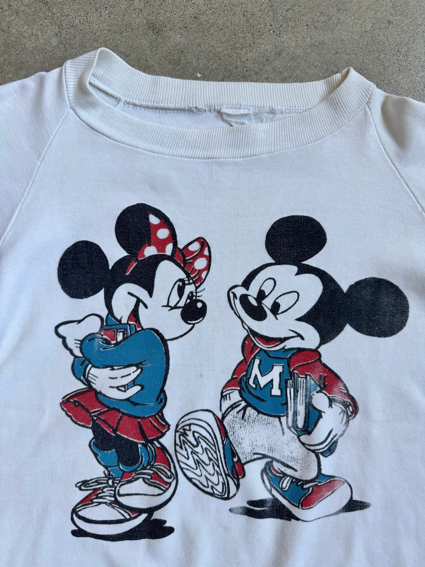 Vintage 1970s Mickey & Minnie High School Sweethearts Raglan Sweatshirt | Medium