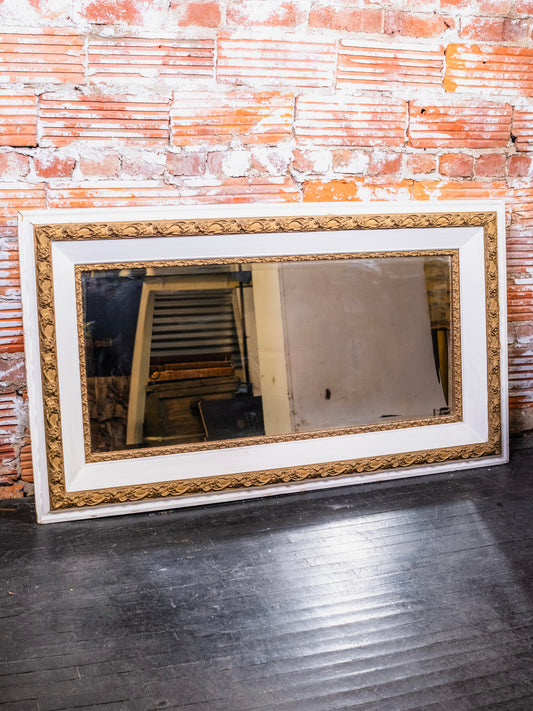 Antique 19th-Century White Frame & Gold Ornate Plaster Molded Border Mirror