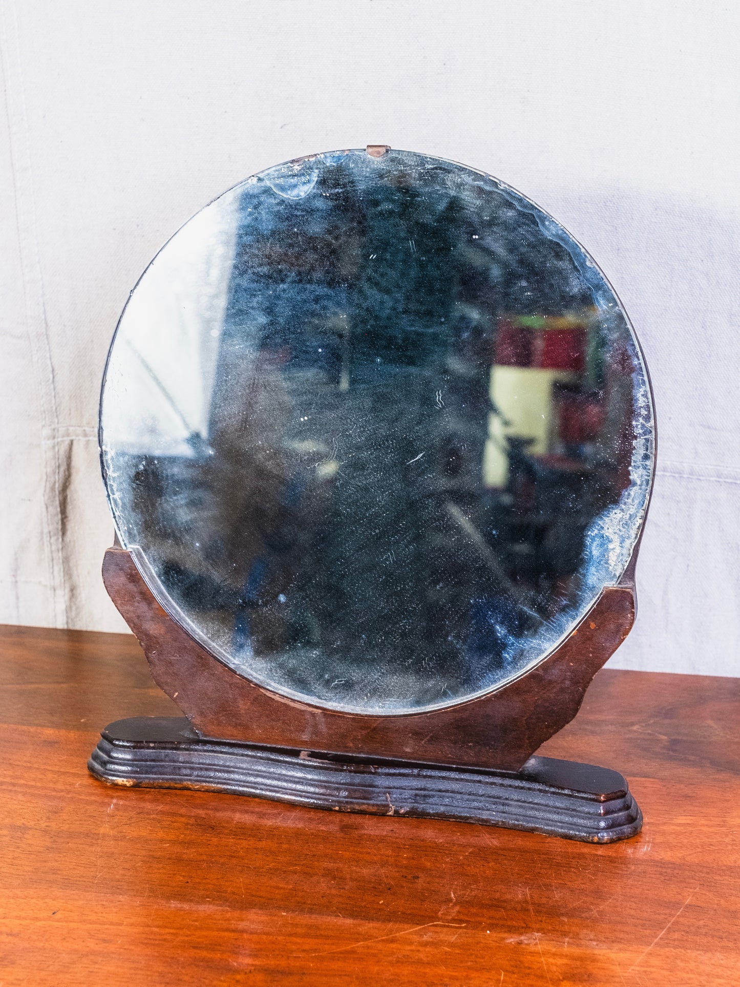 Antique Art Deco Style Round Table Top Mirror