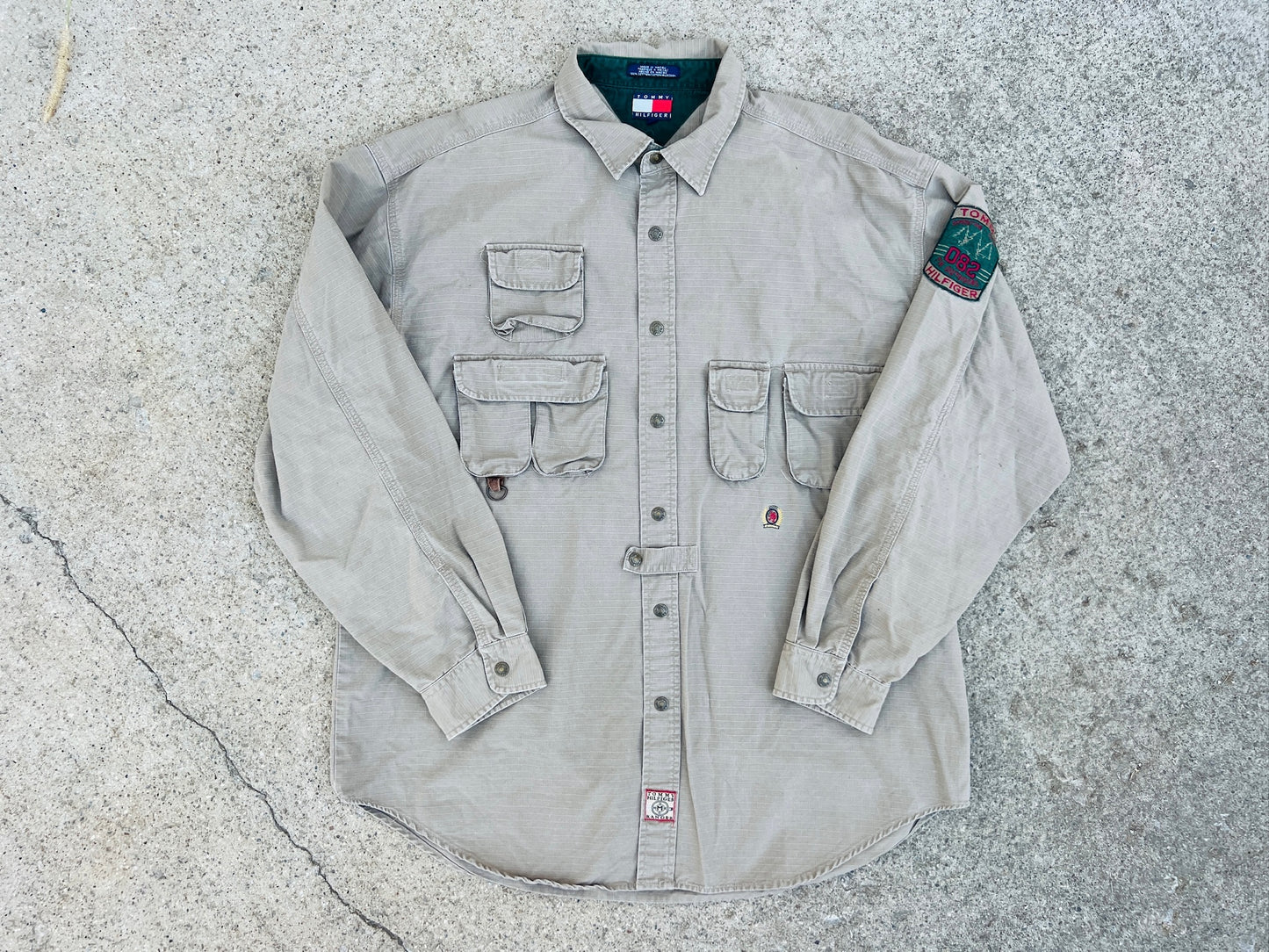 Y2K Tommy Hilfiger Ripstop Khaki Cargo Utility Shirt