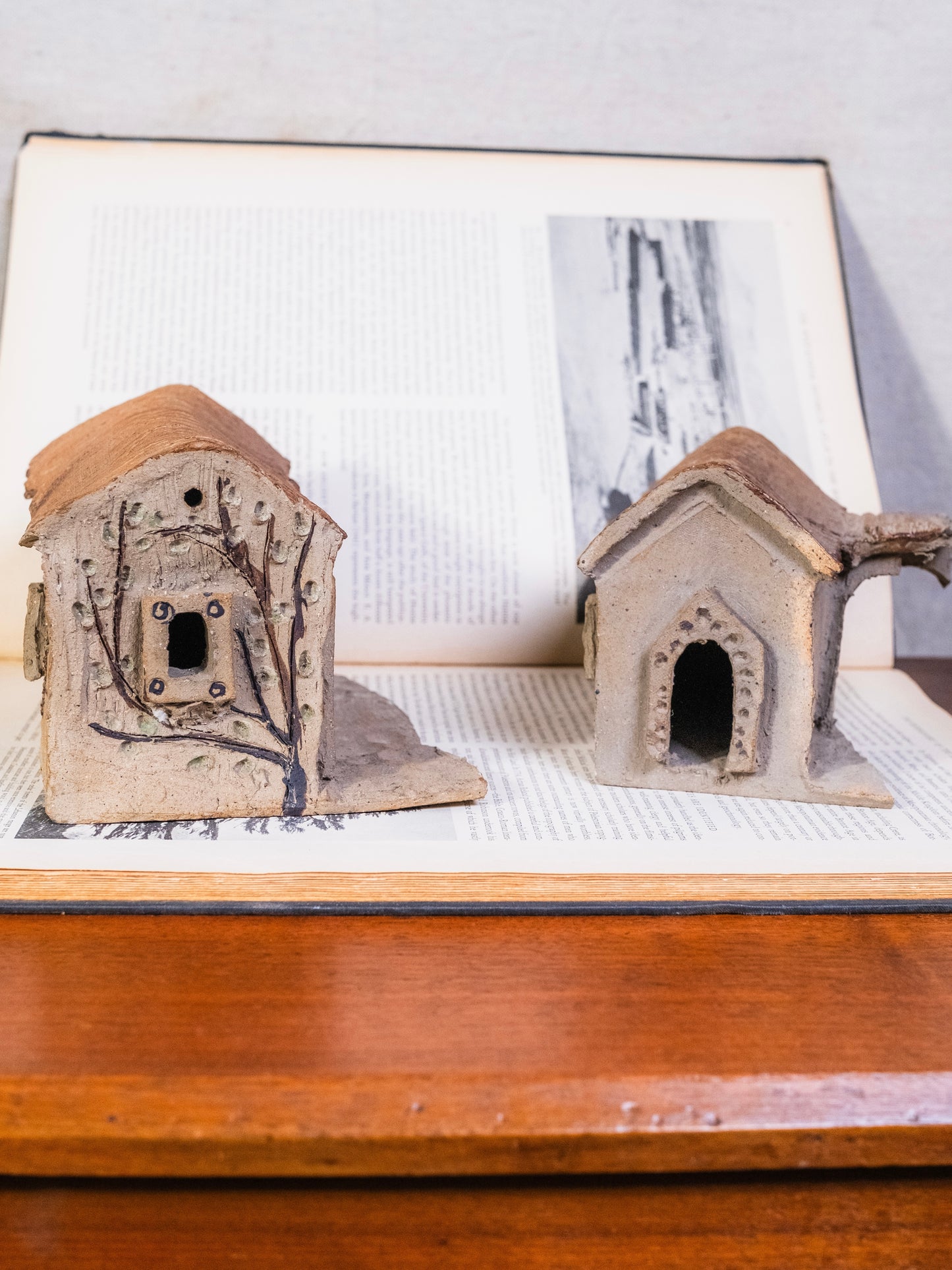 Vintage Handmade Clay Folk Art Village Set