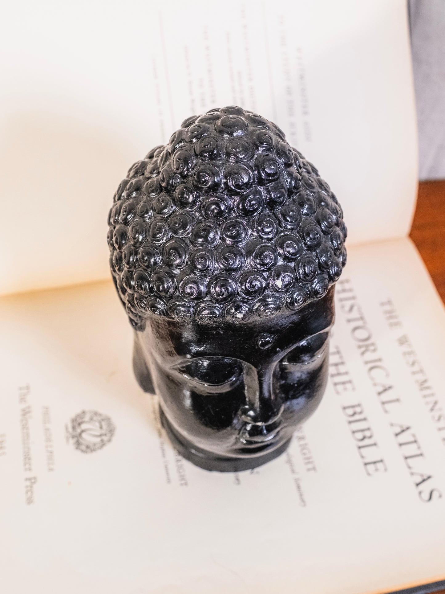 Vintage Black Cement Buddha Statue Bust