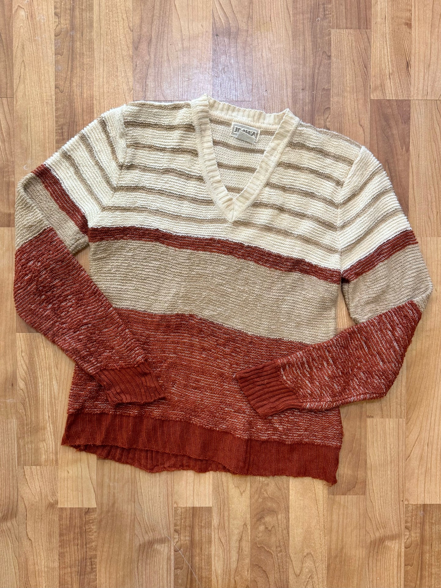 Vintage 1970s Joshua Striped V-Neck Sweater | Small