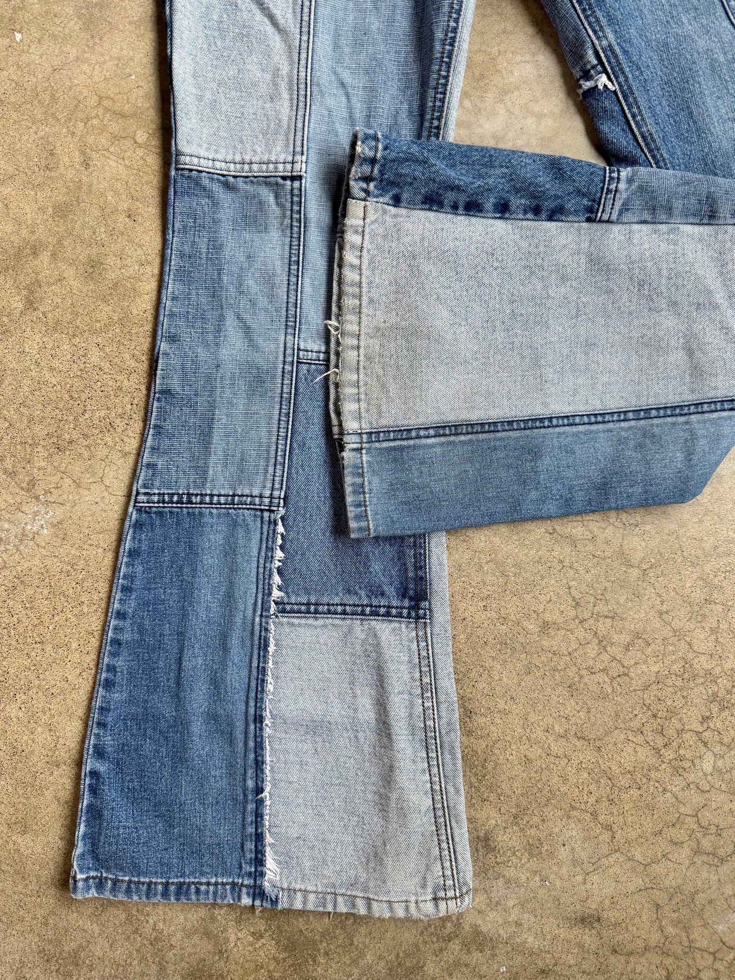 2000s Mudd Denim Patchwork Low-Rise Flare Jeans | S/M