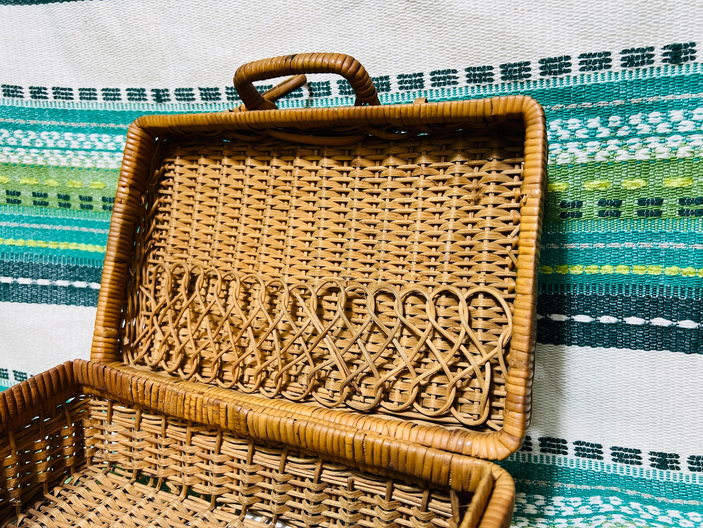 Vintage 1950s Wicker Picnic Basket Handbag