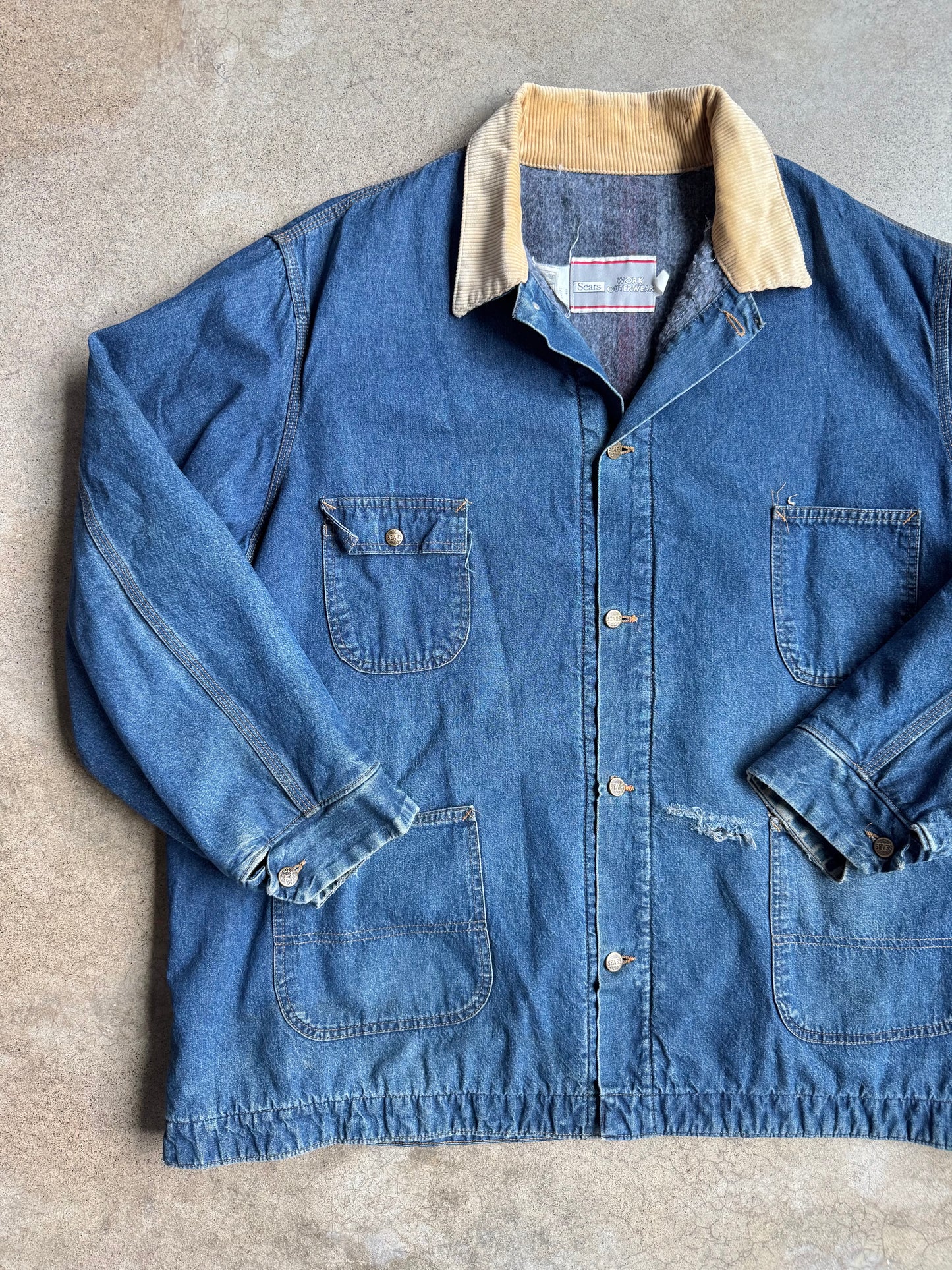 Vintage 1970s Sears Blanket Lined Denim Barn Jacket | 4XL