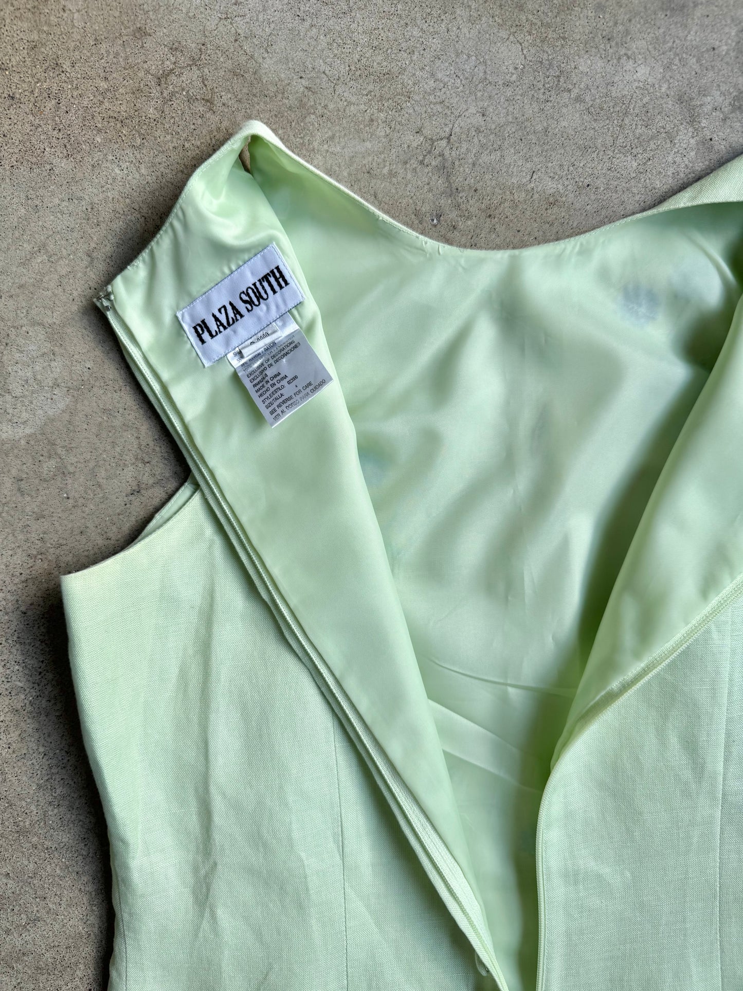 Vintage Plaza South Green & Blue Floral Embroidered Linen-Blend Maxi Dress | Small