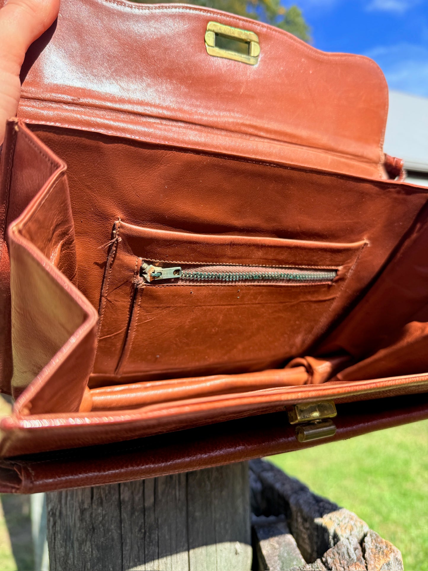 Vintage 1940s Brown Hand-Tooled Floral Leather Handbag