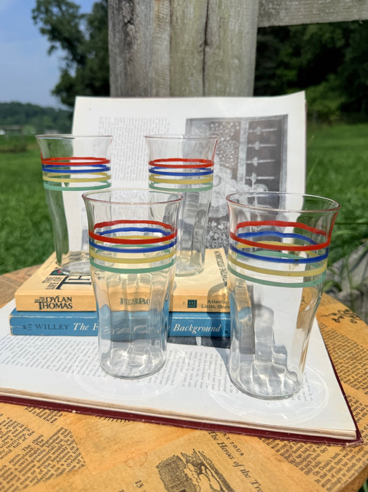 Vintage 1930s Striped Glass Tumblers | Set of 4