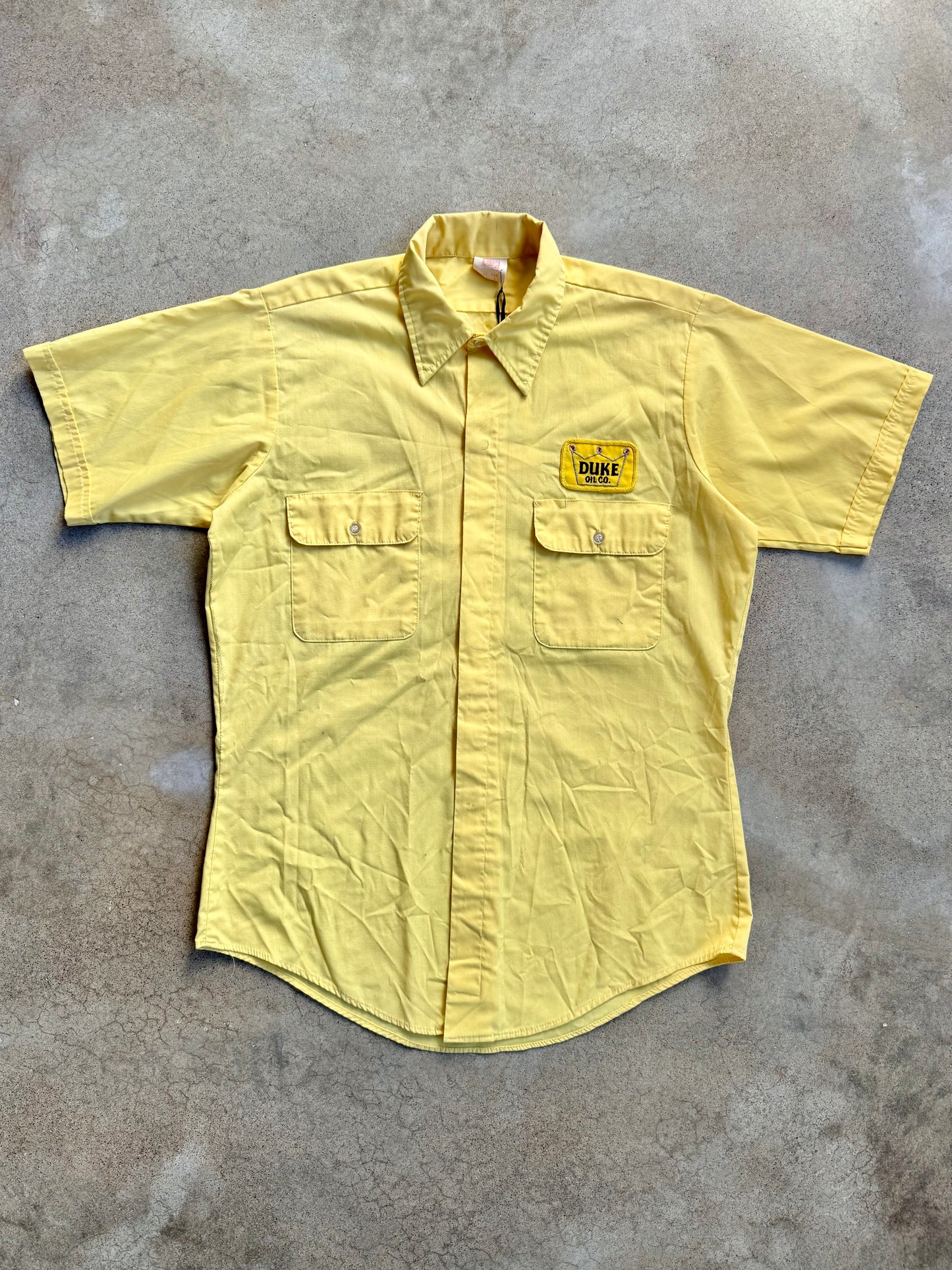 Vintage 1960s Yellow Duke Oil Co. Short Sleeve Work Shirt | Medium