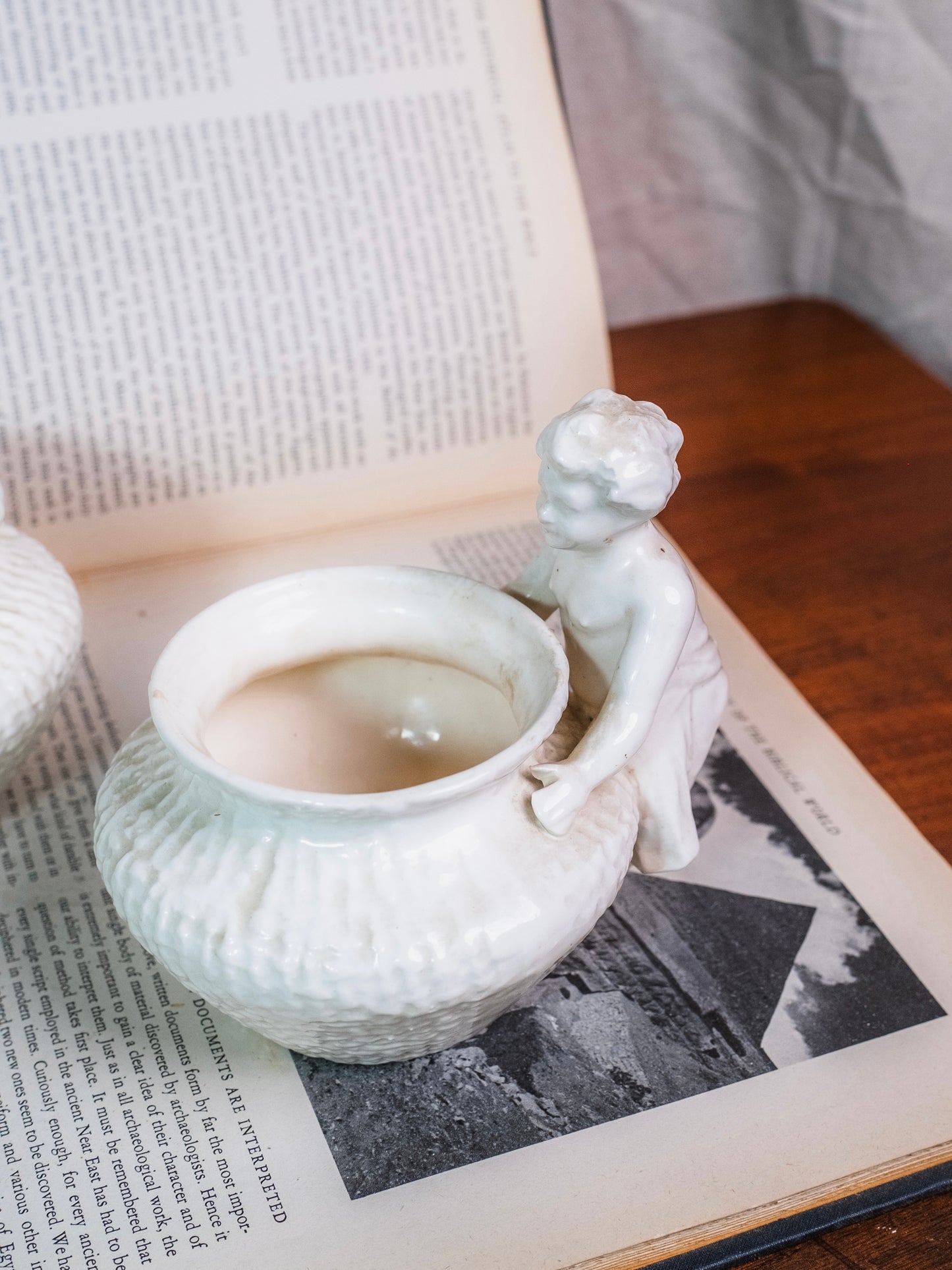 Antique 1920s/30s White Ceramic Cherub Planters | Set of 2