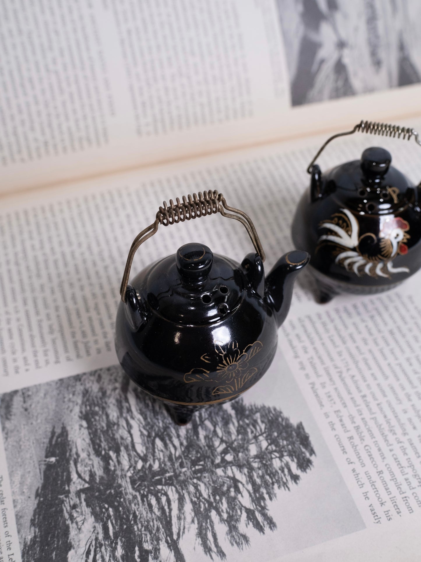 Vintage 1950s Ceramic Japanese Hand-Painted Tea Kettle Salt & Pepper Shaker Set