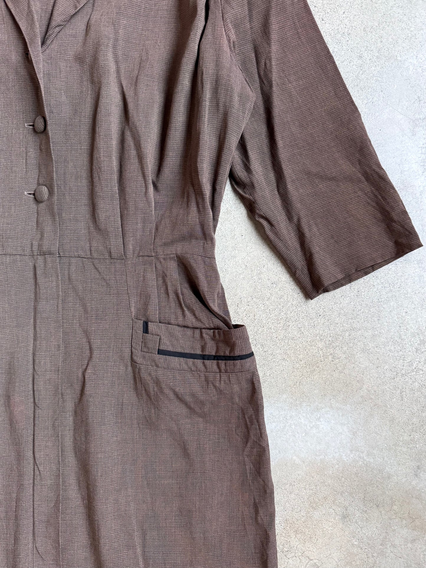 Vintage 1940s Lordleigh California Brown & Black Pleated Shirtwaist Dress | Medium