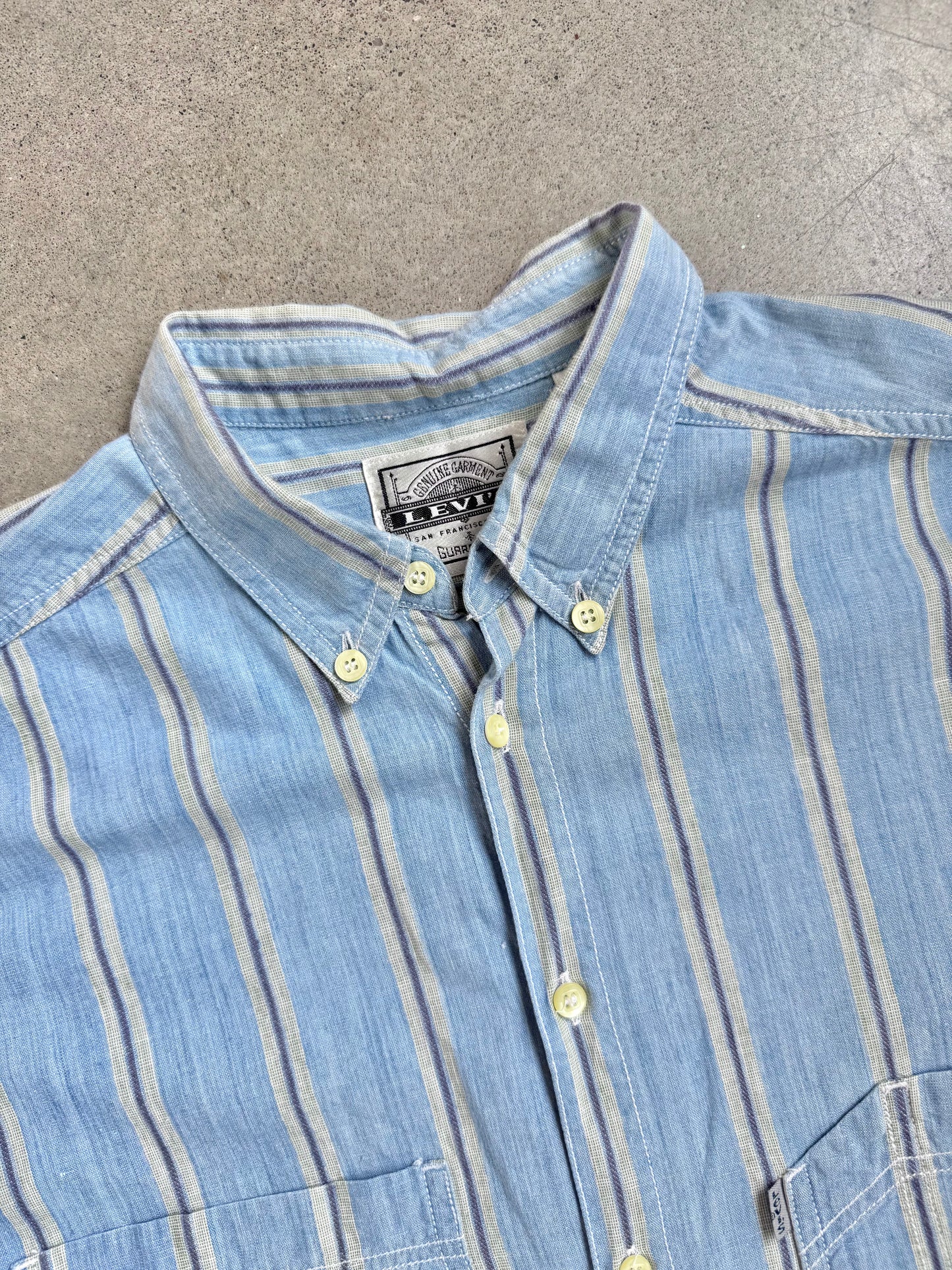 Vintage 1990s Levi’s Blue Striped Cotton Button-Down Shirt | Large