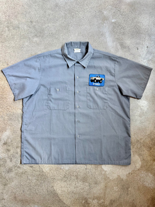Vintage 1970s Sears Grey Ford Patch Mechanic Shirt | XL
