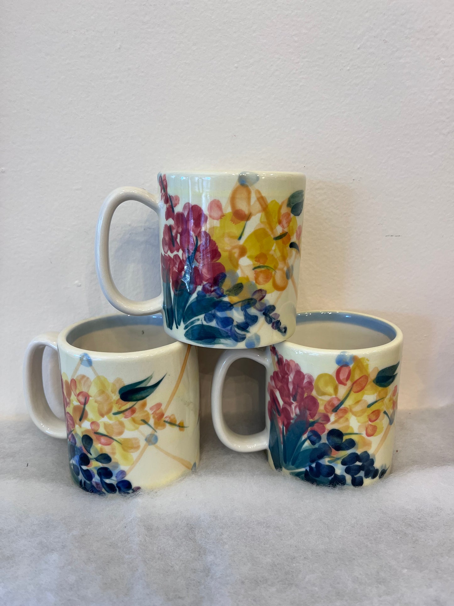 Vintage Gail Pittman Floral Painted Mugs | Set of 4