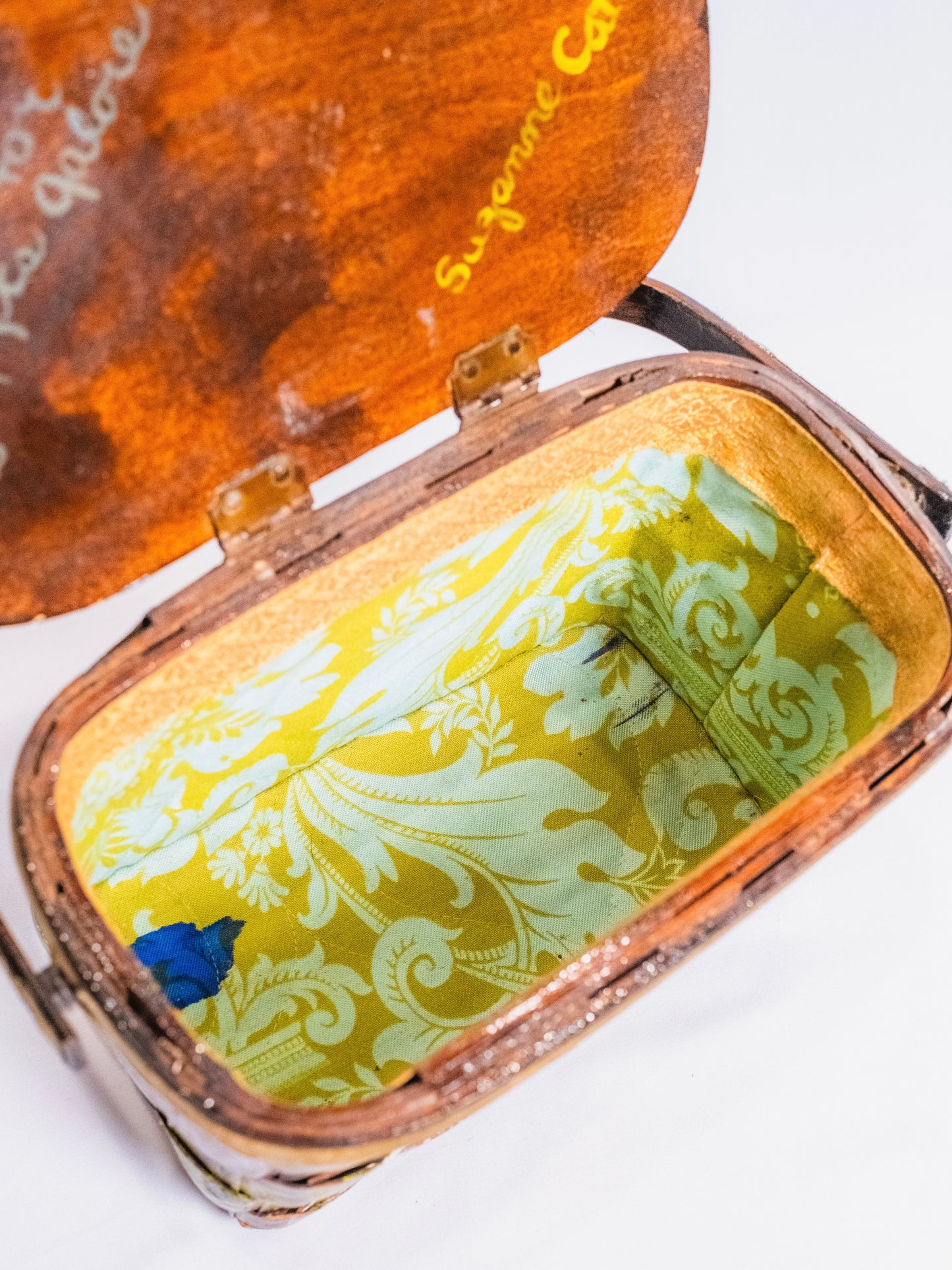 Vintage 1960s Woven Wood Hand-Painted "Newark City" Basket Purse