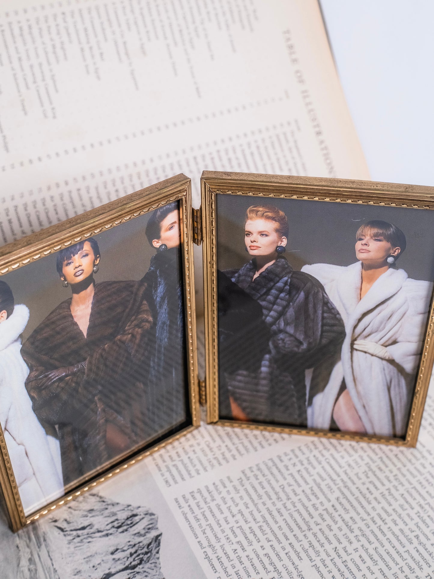 Vintage 1980s Gold Folding Frame "Glamorous Girls" Print Art