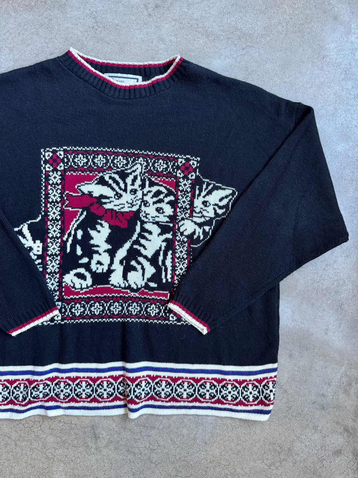 Vintage 1980s Richard Simmons Black & Red Kitten Sweater | 3XL