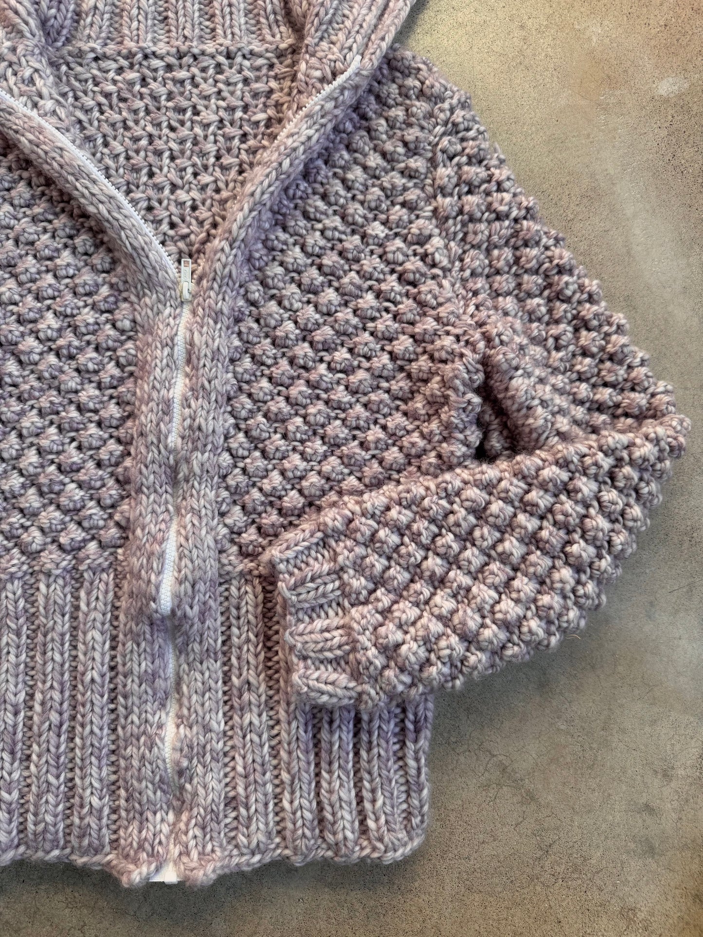 Vintage 1980s Handmade Purple Chunky Knit Zip-Up Sweater Jacket | Medium