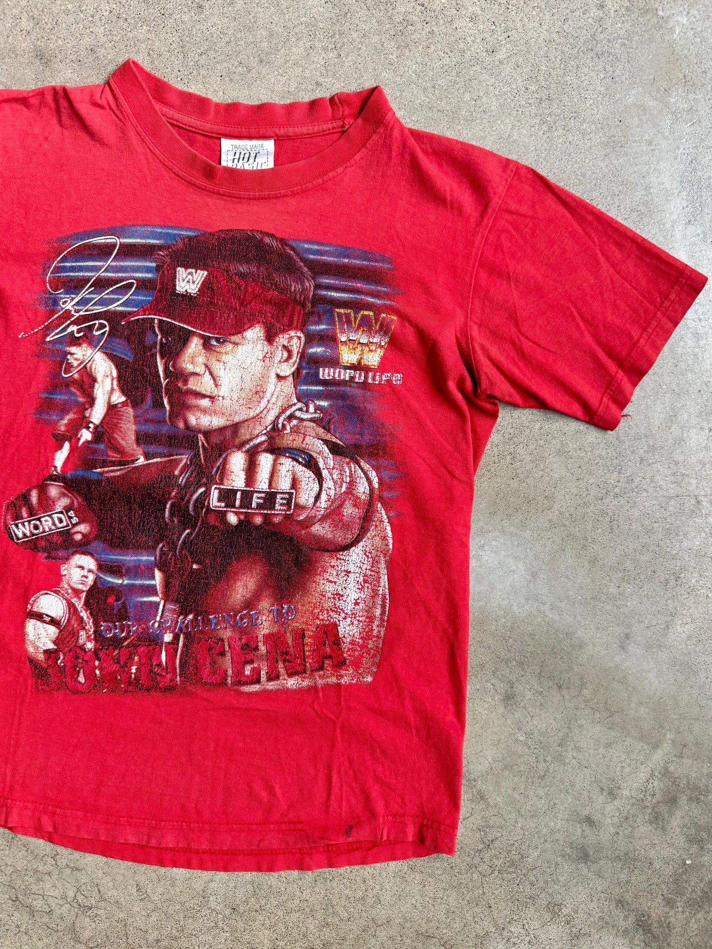 Vintage 2000s John Cena “Word Life” Red Graphic Tee | Youth XL