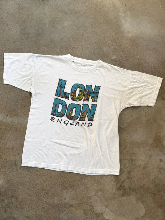 Vintage 1980s White Distressed London England Graphic Tee | XL