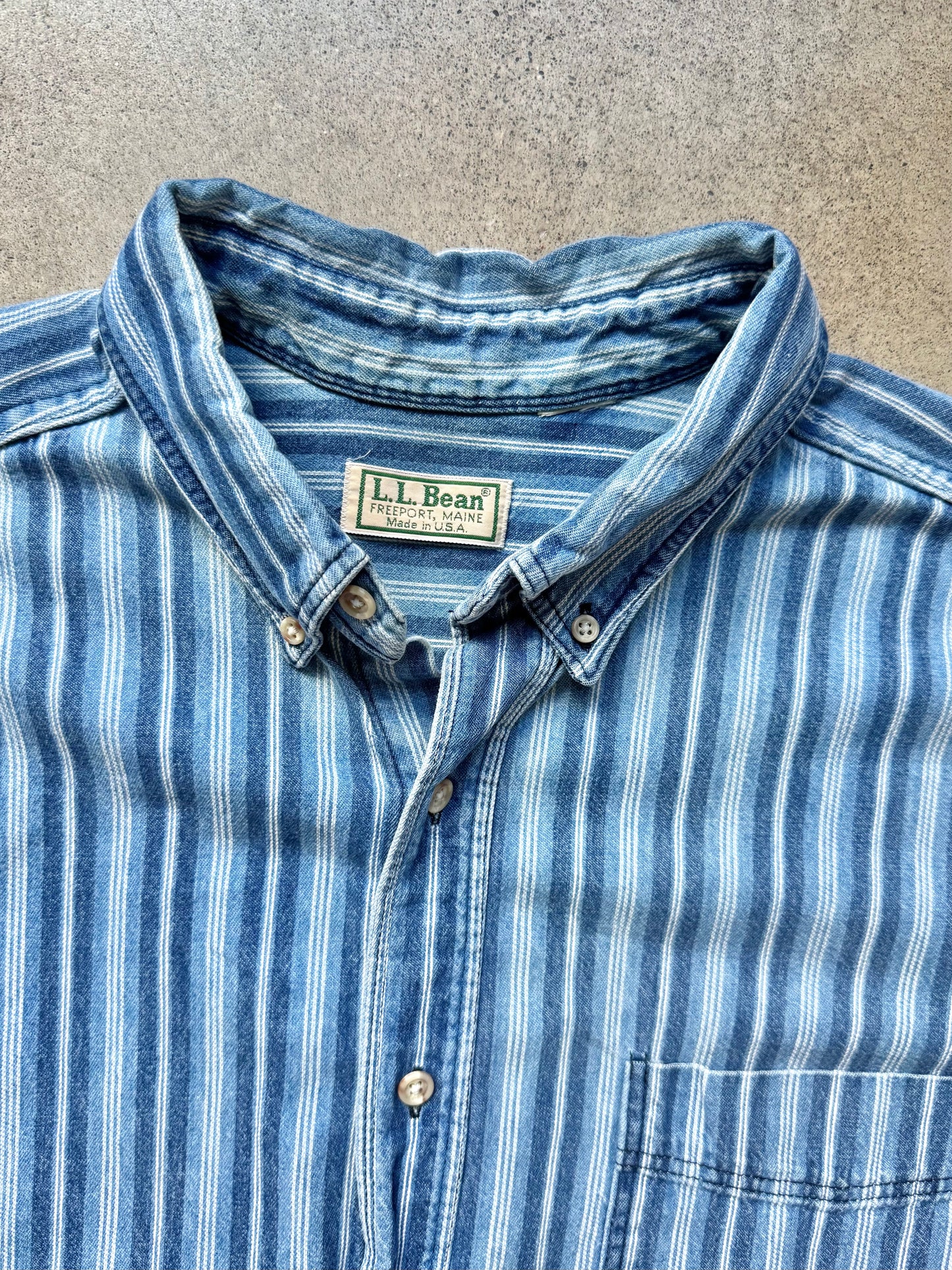 Vintage 1990s L.L. Bean Blue Striped Denim Button-Down Shirt | XL