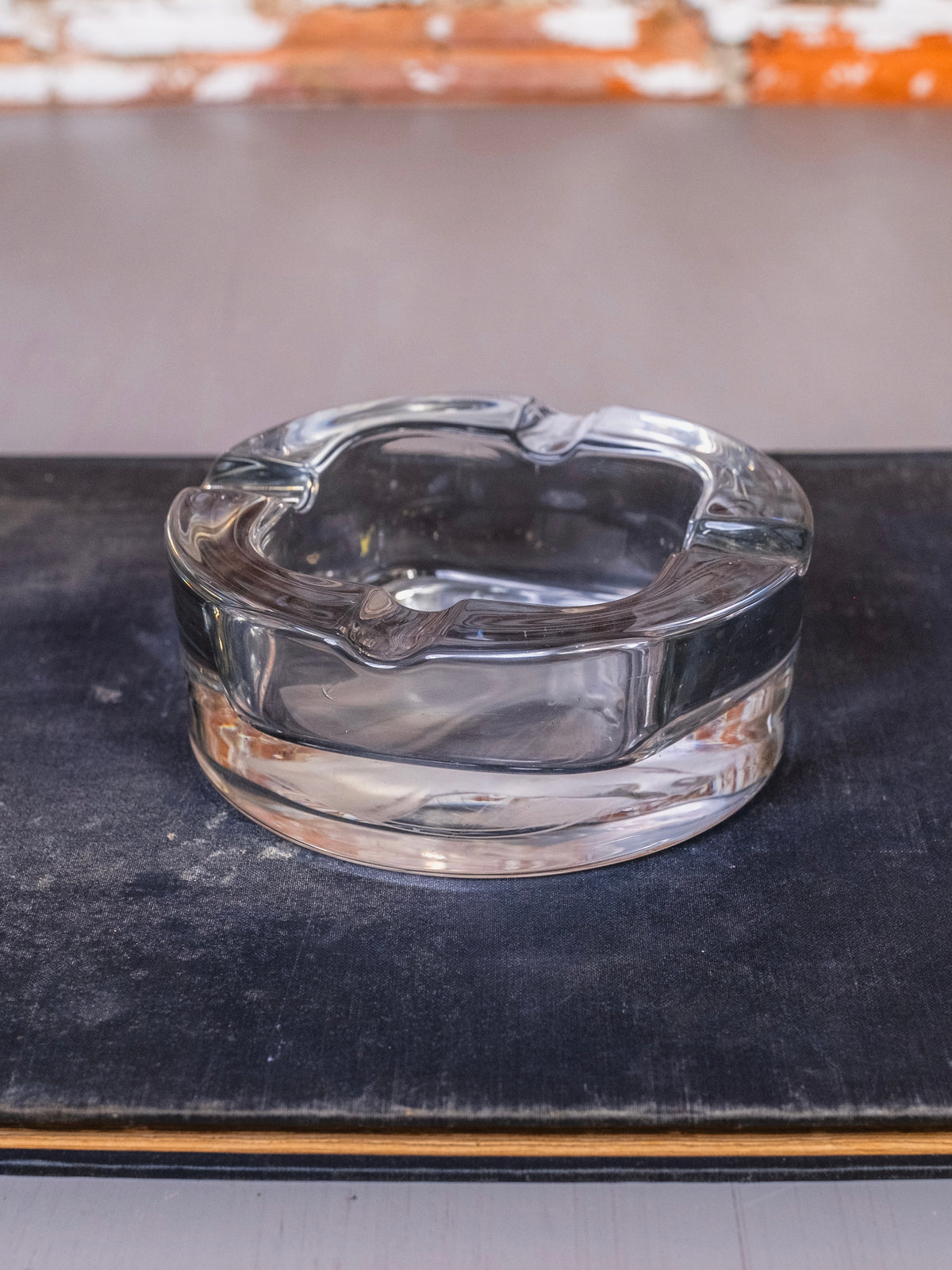 Vintage Round Solid Crystal Etched Horse Head Ashtray