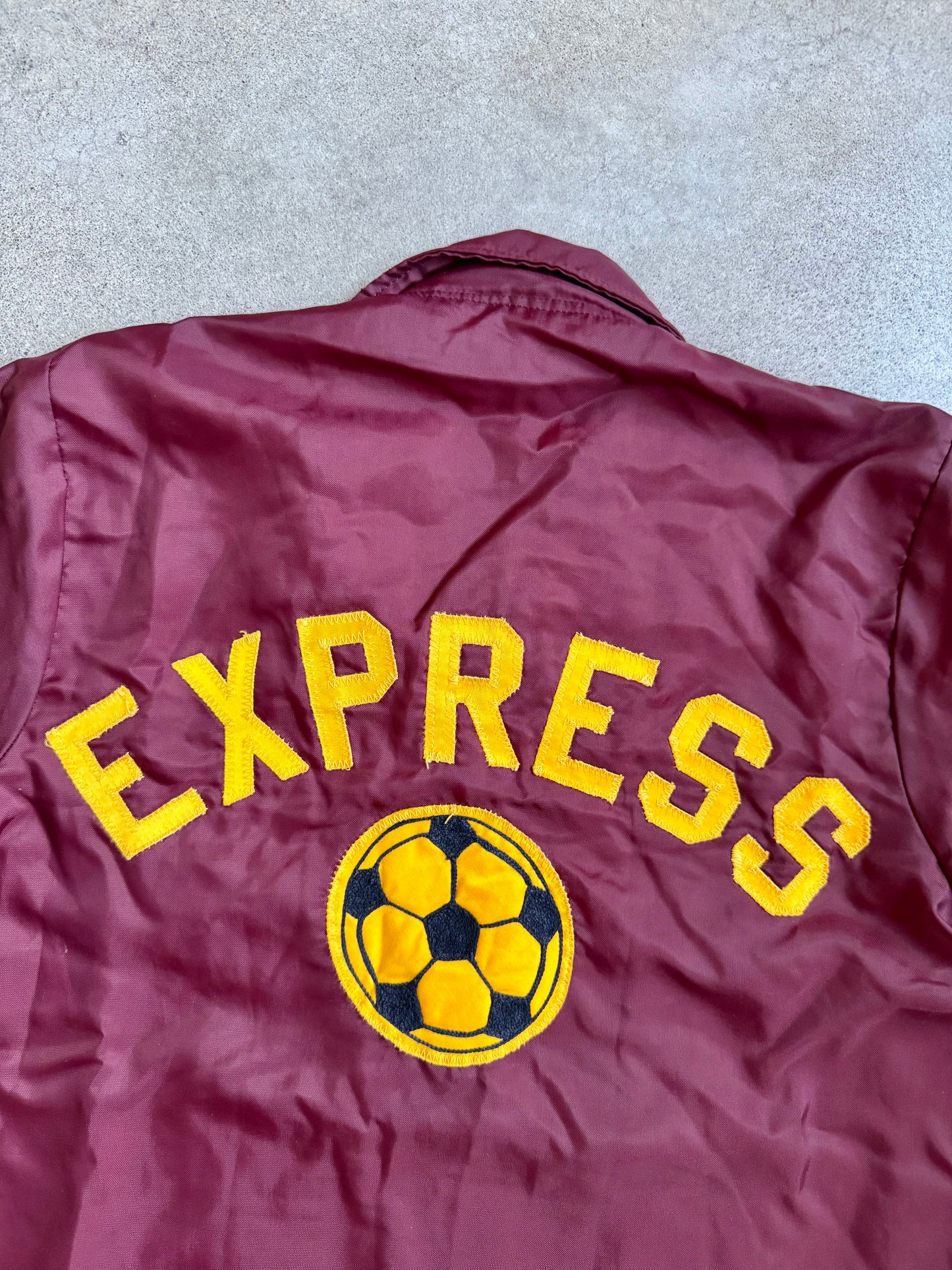 Vintage 1980s Burgundy Express Soccer Patch Windbreaker Jacket | Medium