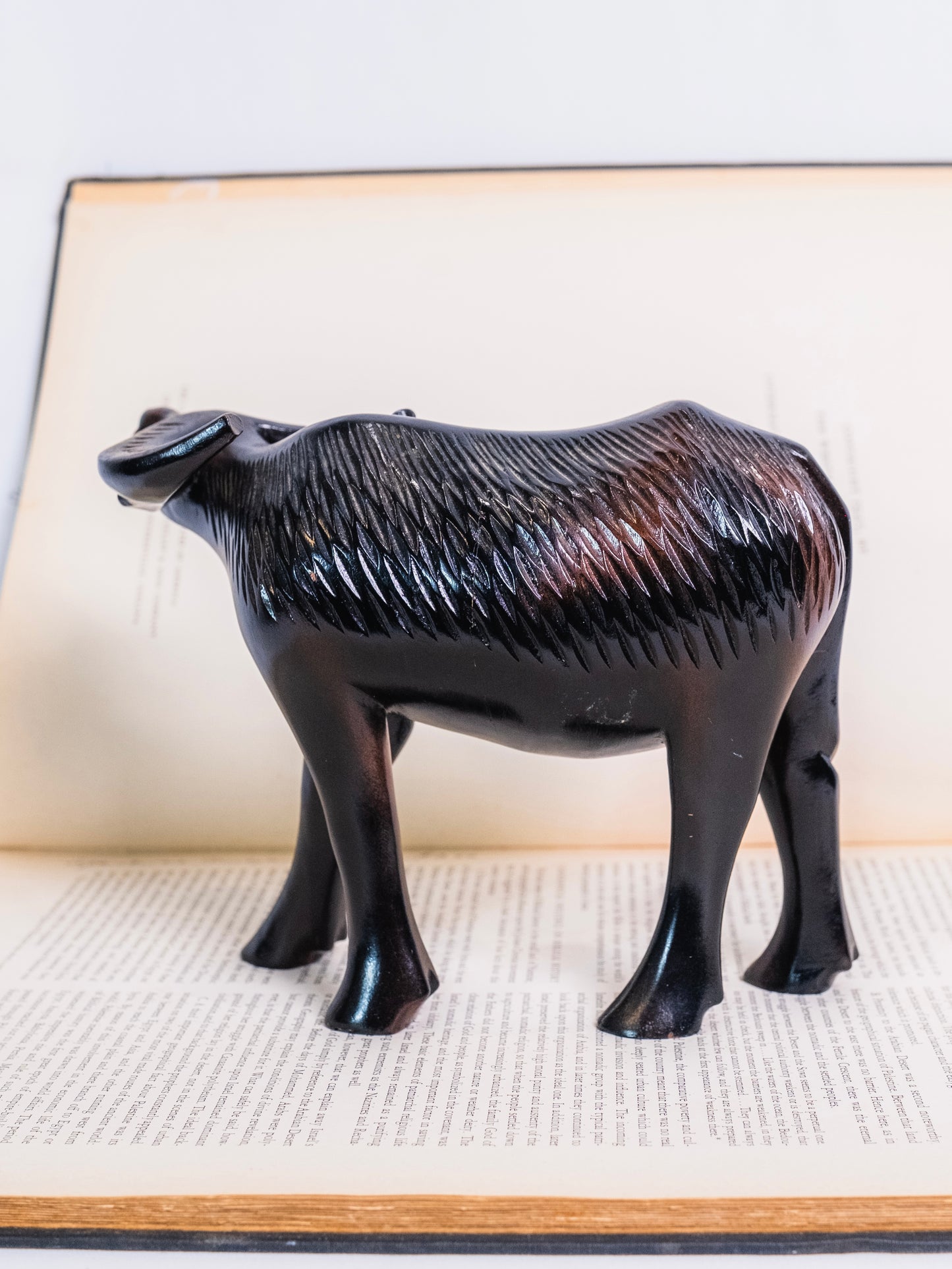 Vintage 1950s Wood-Carved Water Buffalo