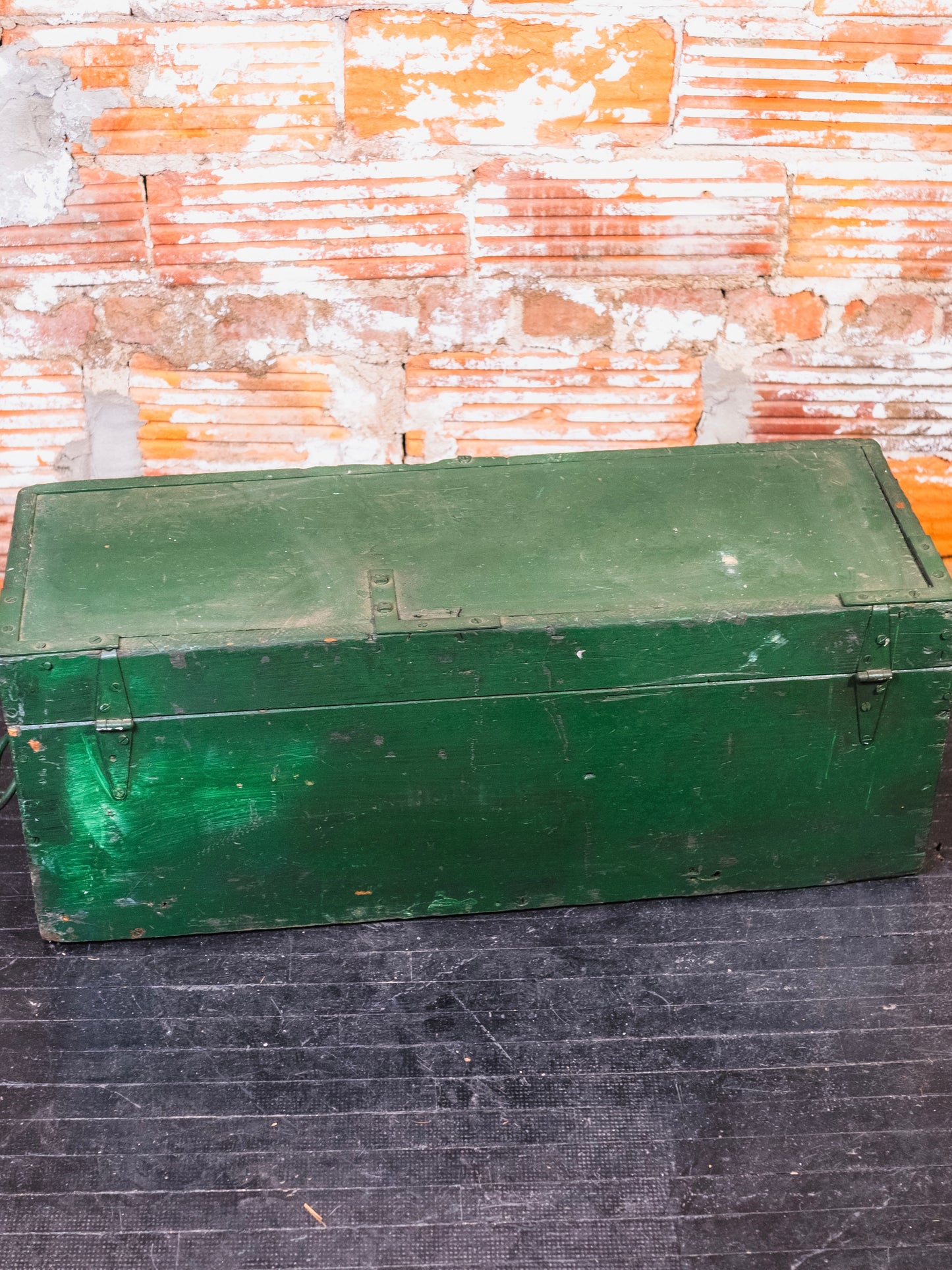 Antique Green Painted Wood Tool Box
