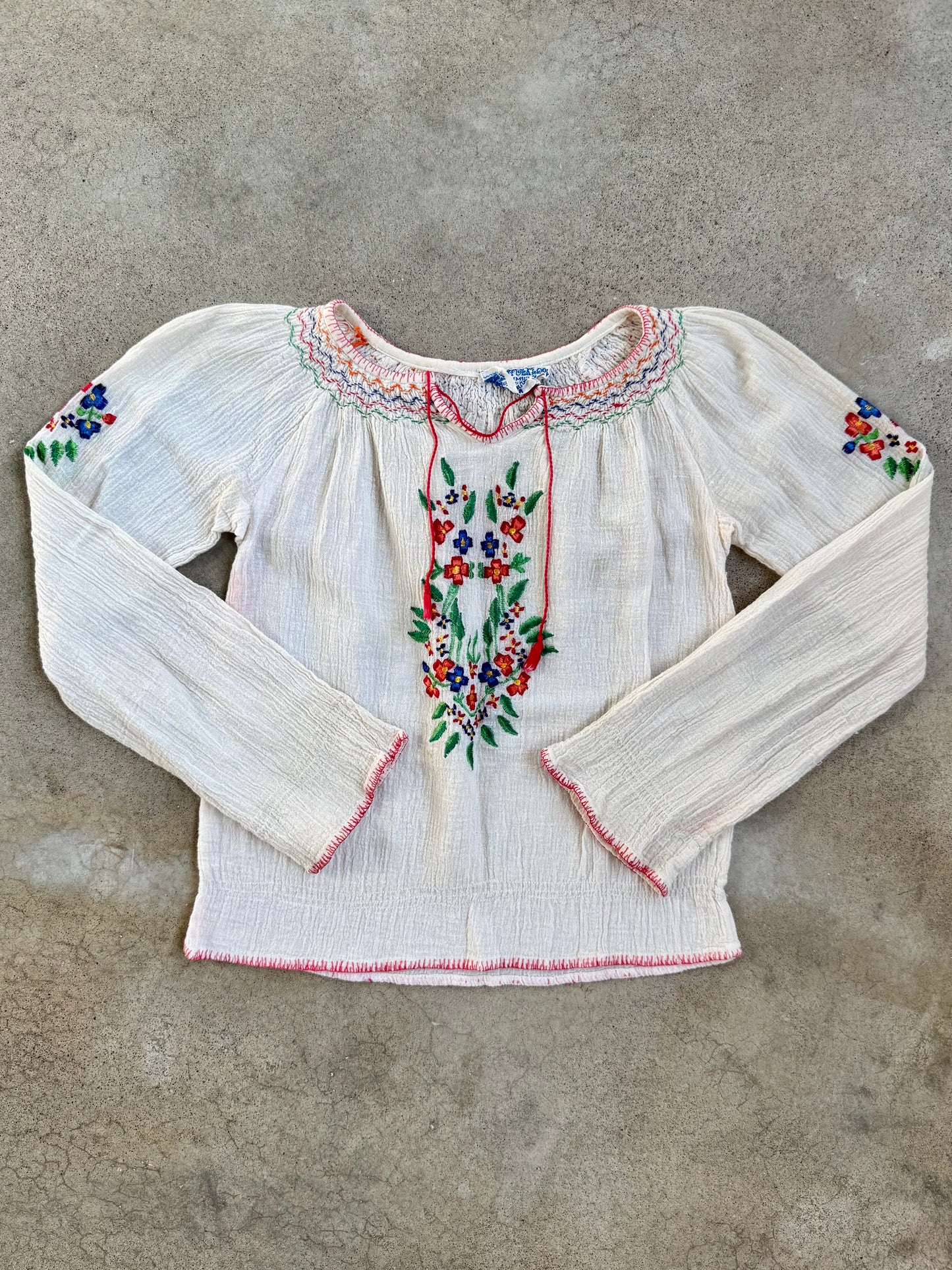 Vintage 1960s Mohren Folklore Hungarian Embroidered Cotton Peasant Blouse | XS/S