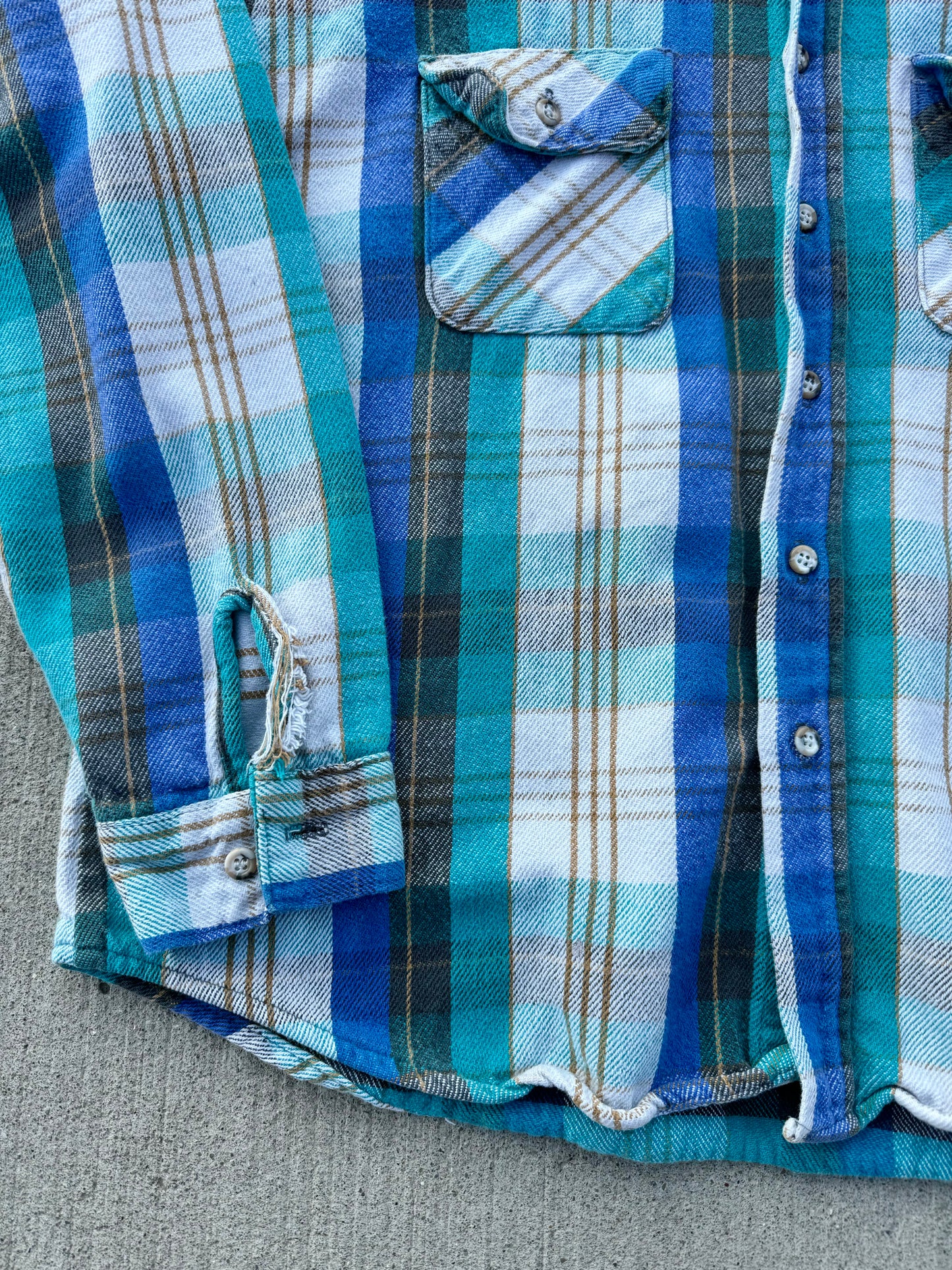 Vintage 1970s/80s Five Brother Blue Plaid Cotton Shirt | XL