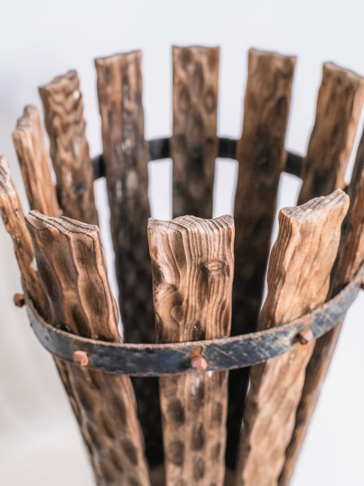 Vintage Arts & Crafts Style Wood Slat Umbrella Stand