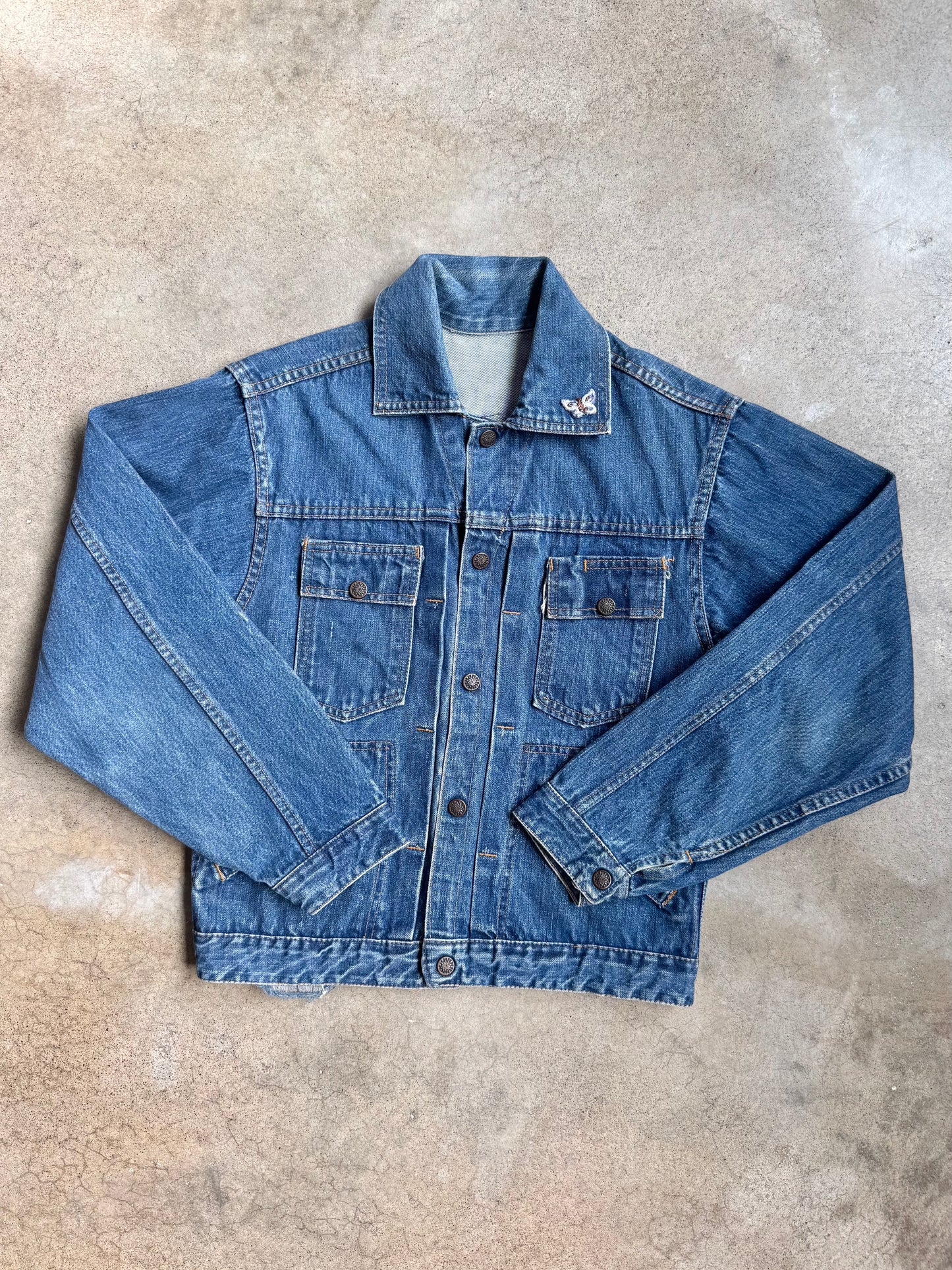 Vintage 1960s Type II Selvedge Denim Butterfly Patch Jacket | Small