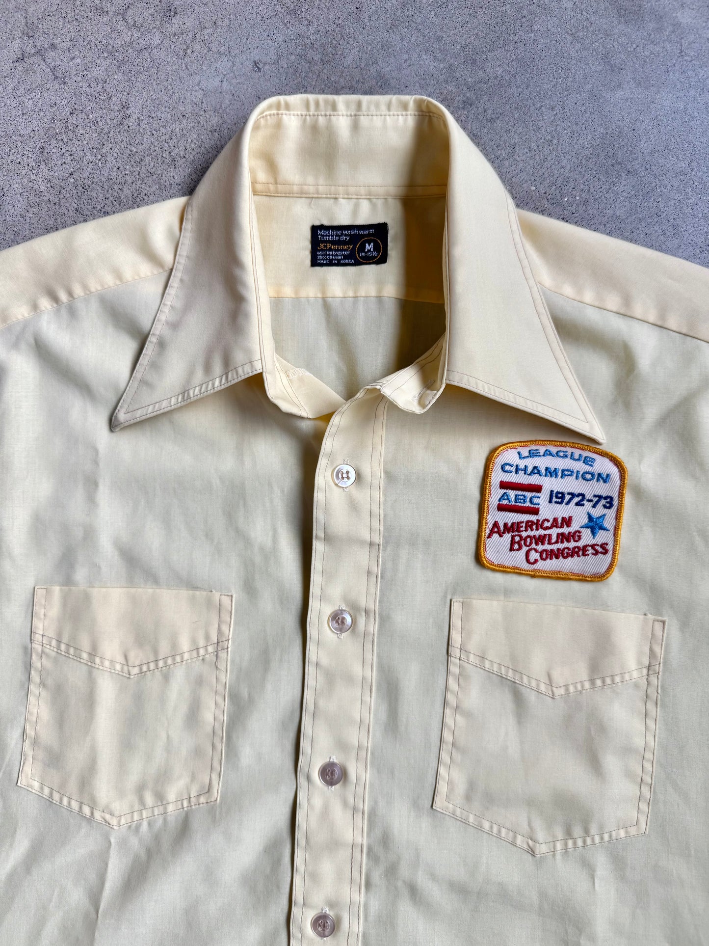 Vintage 1970s Yellow American Bowling Congress League Champ Patch Shirt | Medium