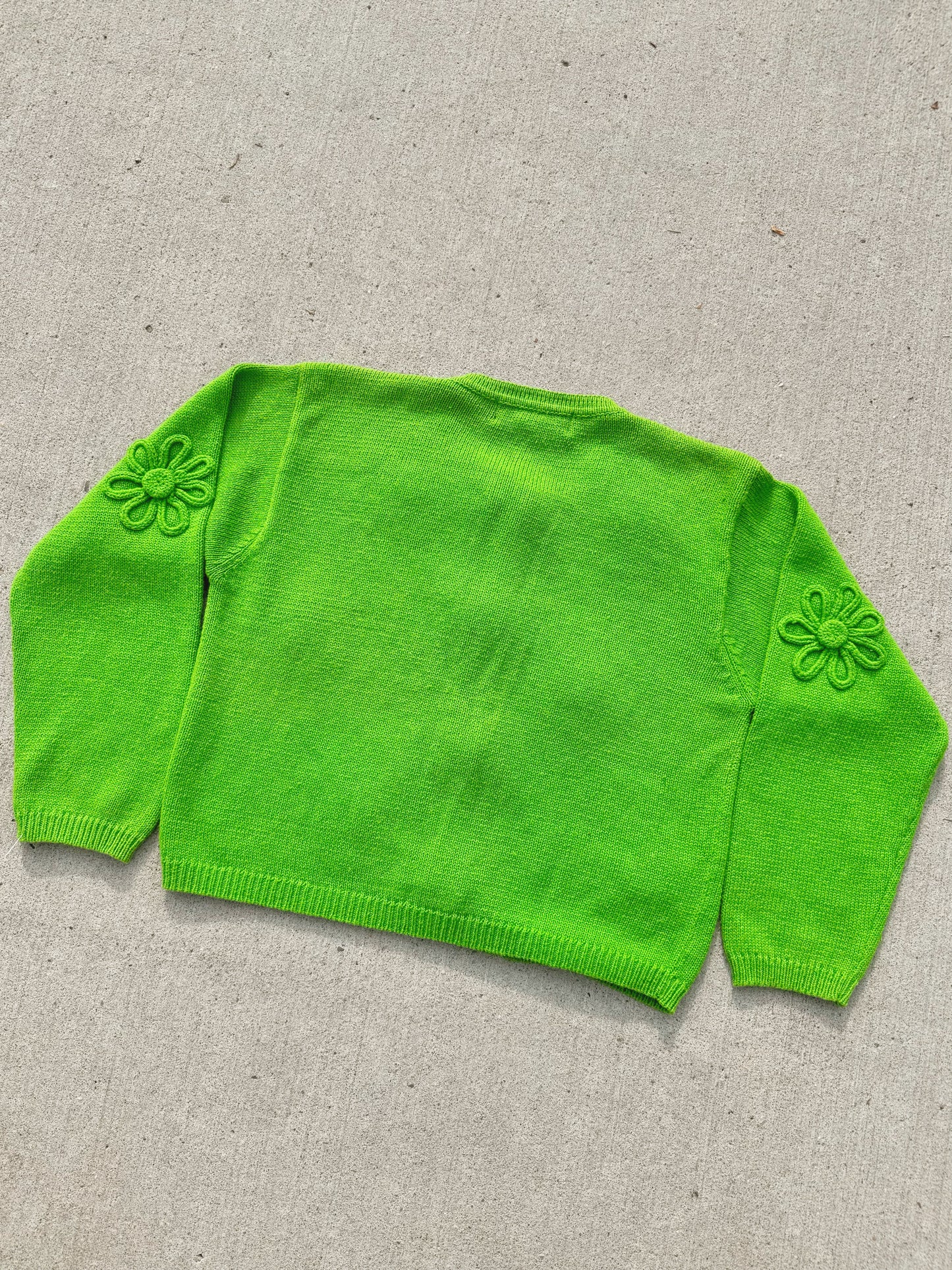 Vintage 1990s Green 3D Floral Knit Cardigan