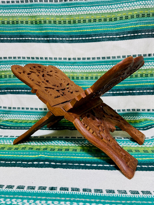 Vintage Carved Teak Wood Folding Book Display