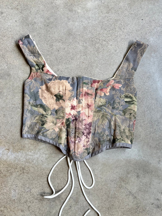 Vintage Handmade Theatre Floral Tapestry Corset Top | L/XL