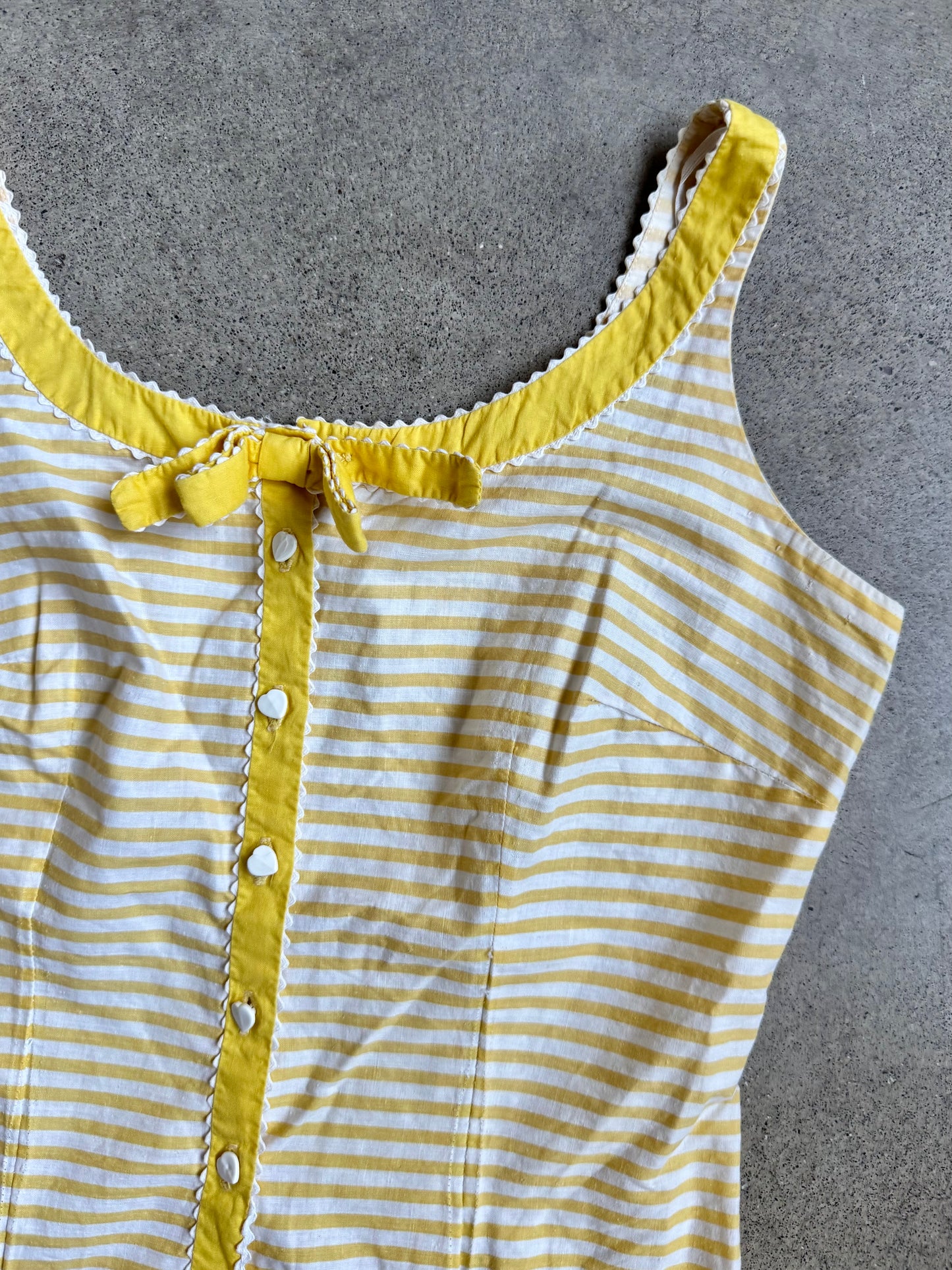 Vintage 1950s Handmade Yellow & White Striped Two-Piece Skirt Set | Small