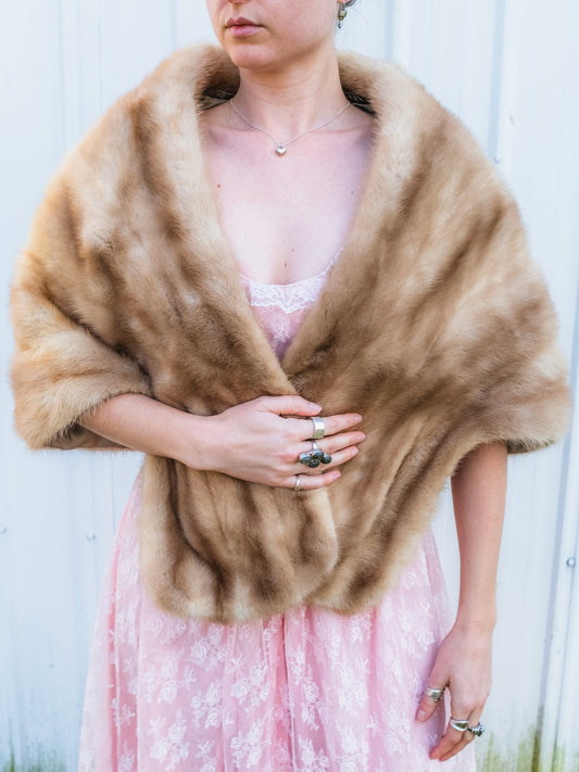 Vintage 1950s Genuine Blonde Mink Fur Stole