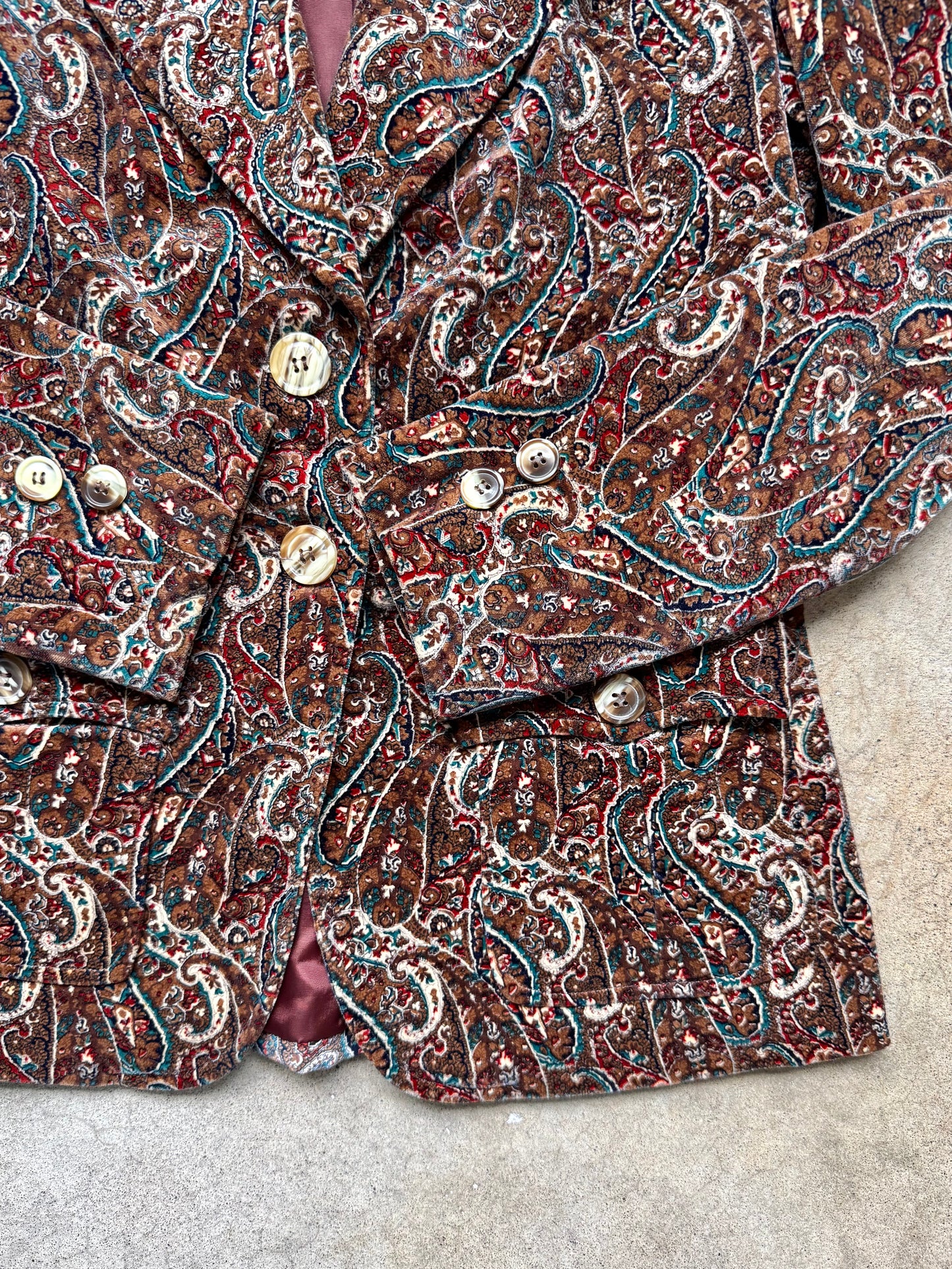 Vintage 1970s Junior House Paisley Cotton Velvet Blazer | Small