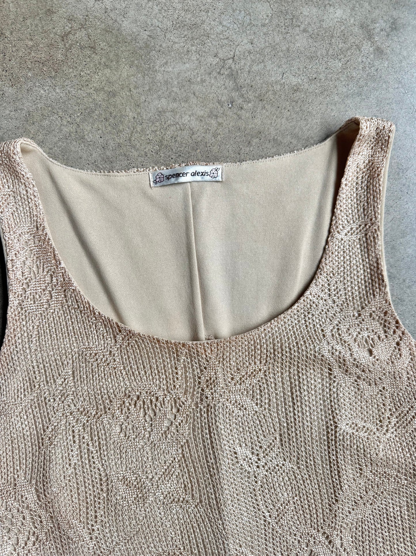 Vintage 1990s Spencer Alexis Gold Metallic Crochet Two-Piece Skirt Set | Small
