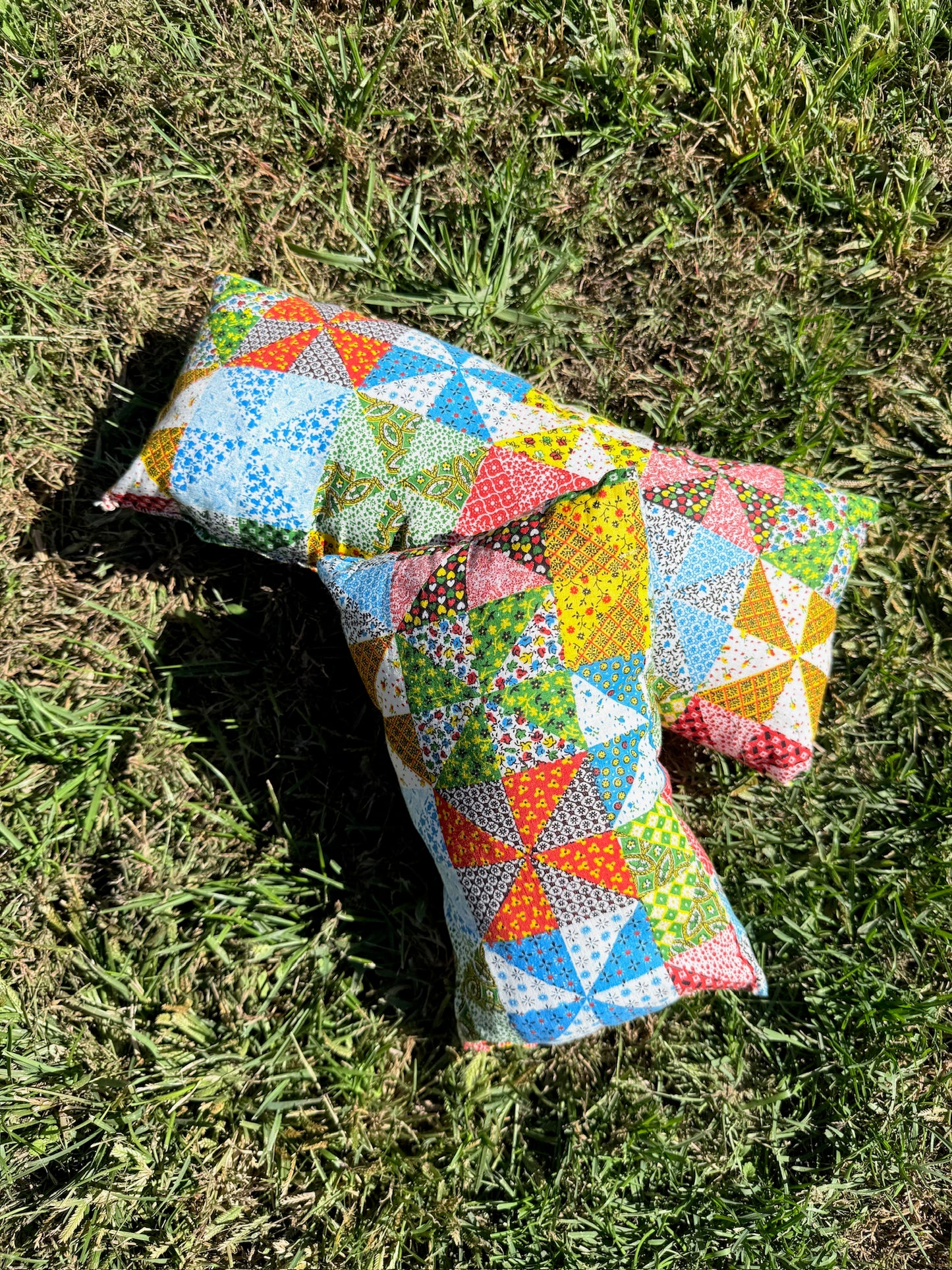 Vintage 1970s Handmade Patchwork Throw Pillows | Set of 2