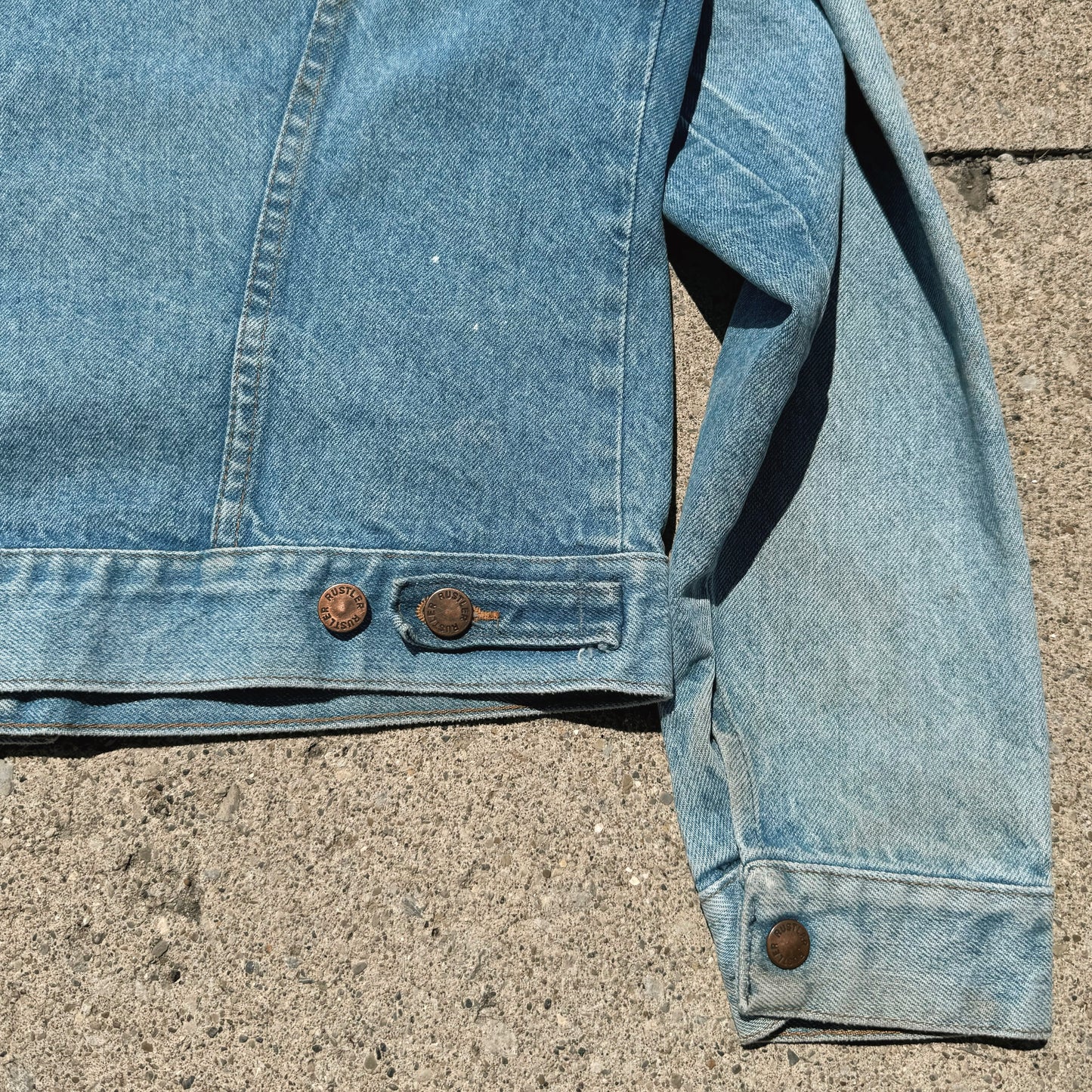 Vintage 1980s Rustler Steve Patch Denim Trucker Jacket | Medium