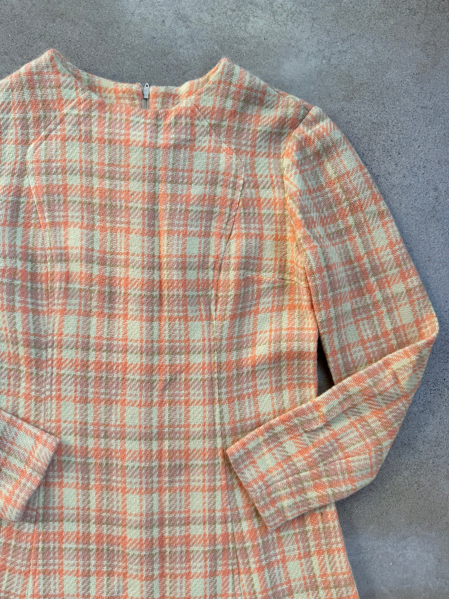 Vintage 1960s Pastel Plaid Wool-Blend Long Sleeve Mini Dress | S/M