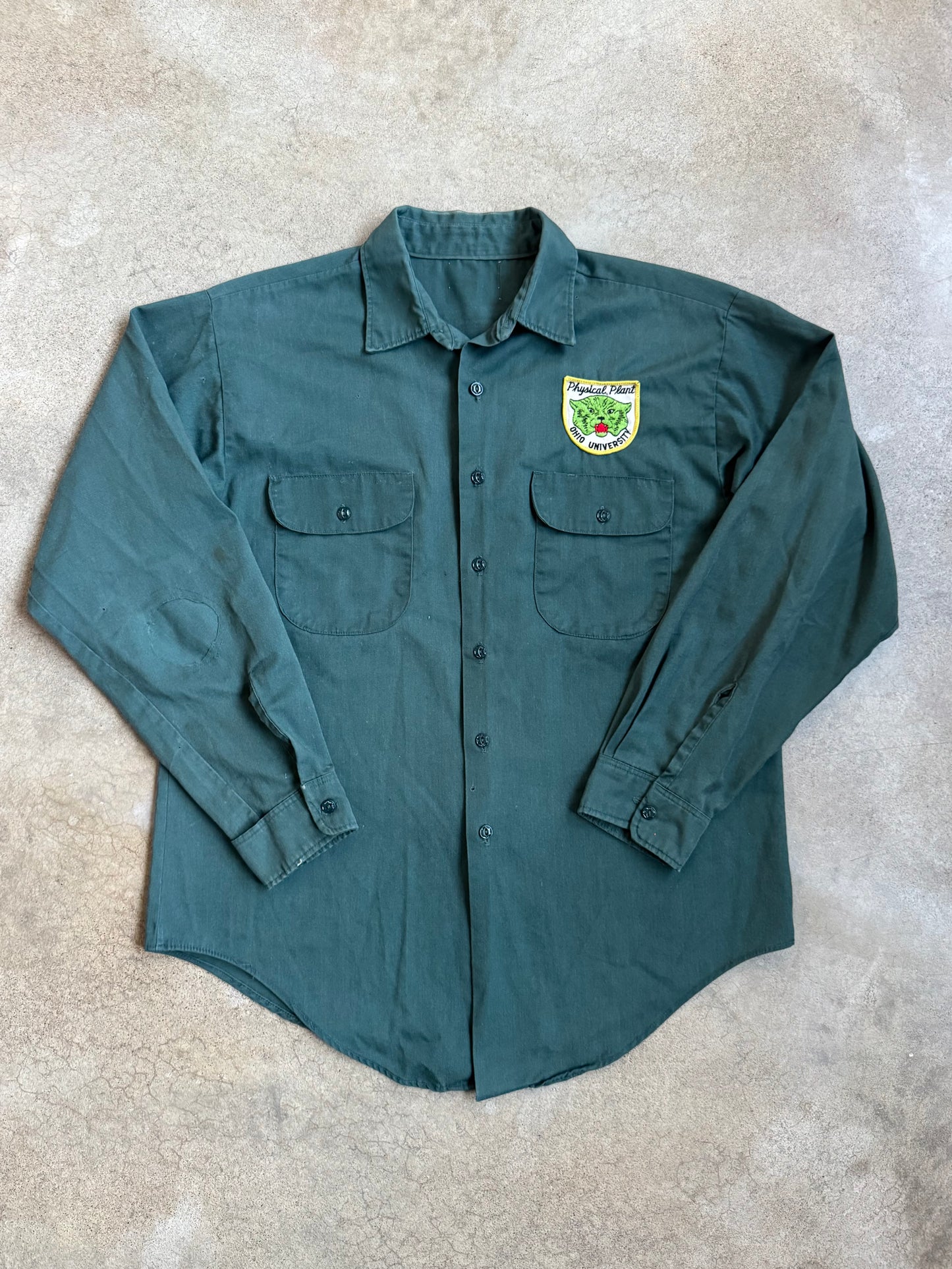 Vintage 1970s Ohio University Physical Plant Patched Utility Shirt | L/XL