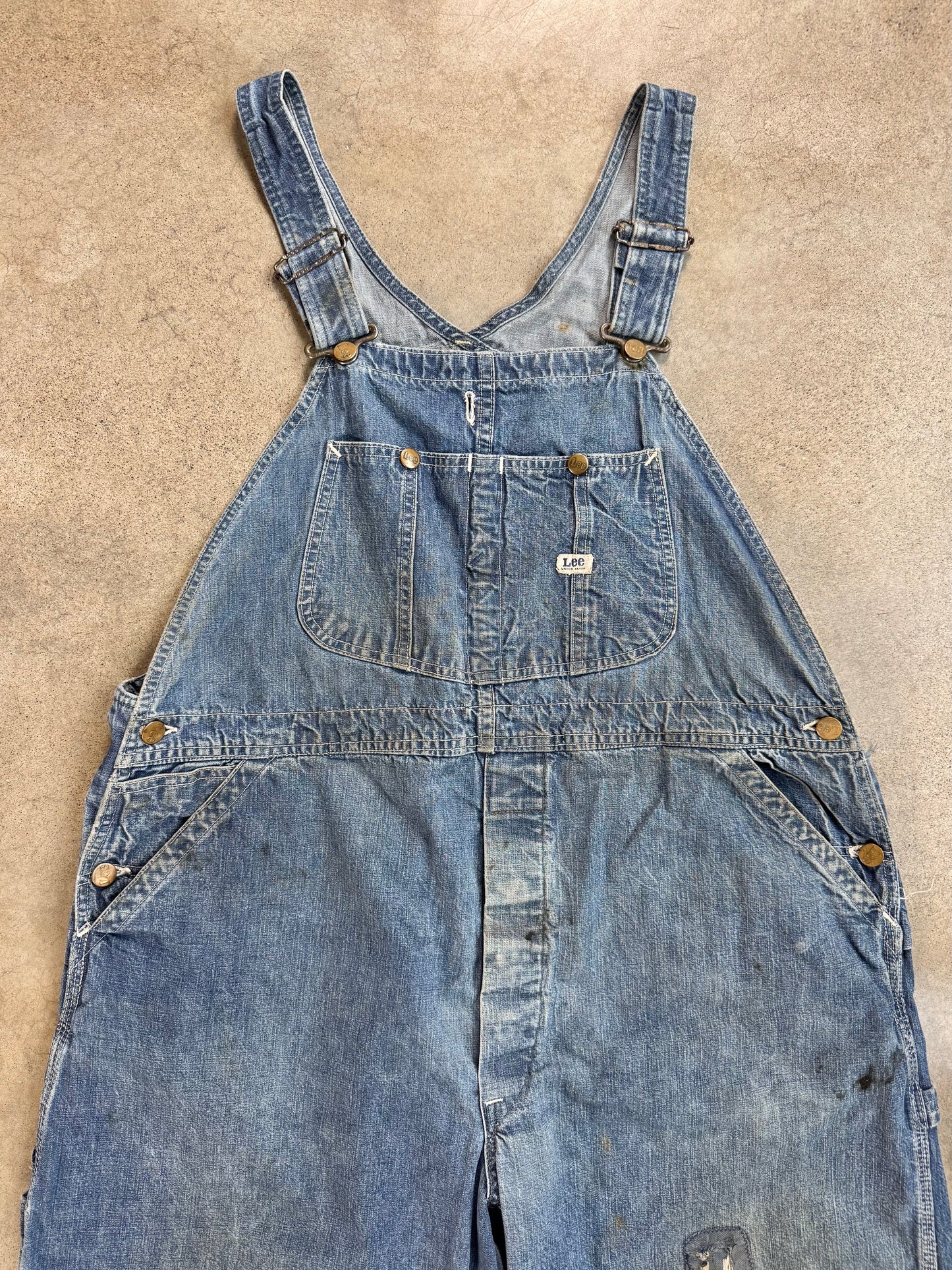 Vintage 1960s Lee Distressed Denim Overalls | XL