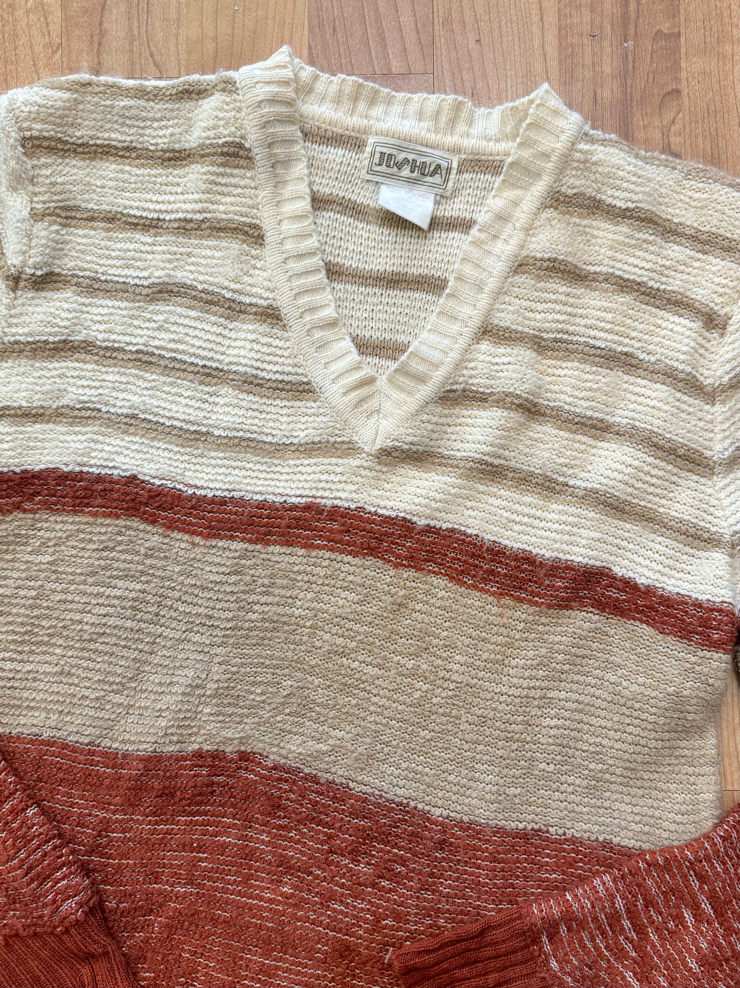 Vintage 1970s Joshua Striped V-Neck Sweater | Small